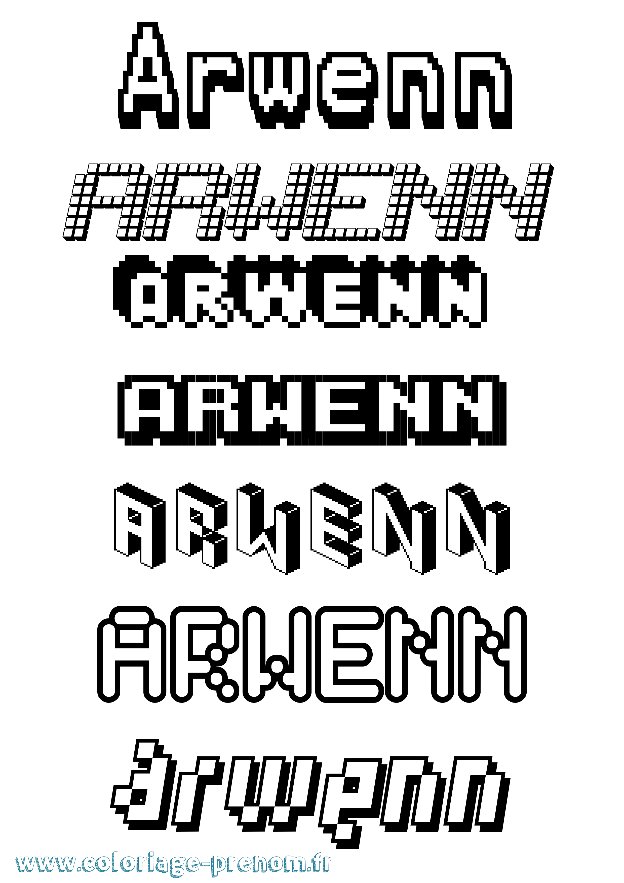 Coloriage prénom Arwenn Pixel