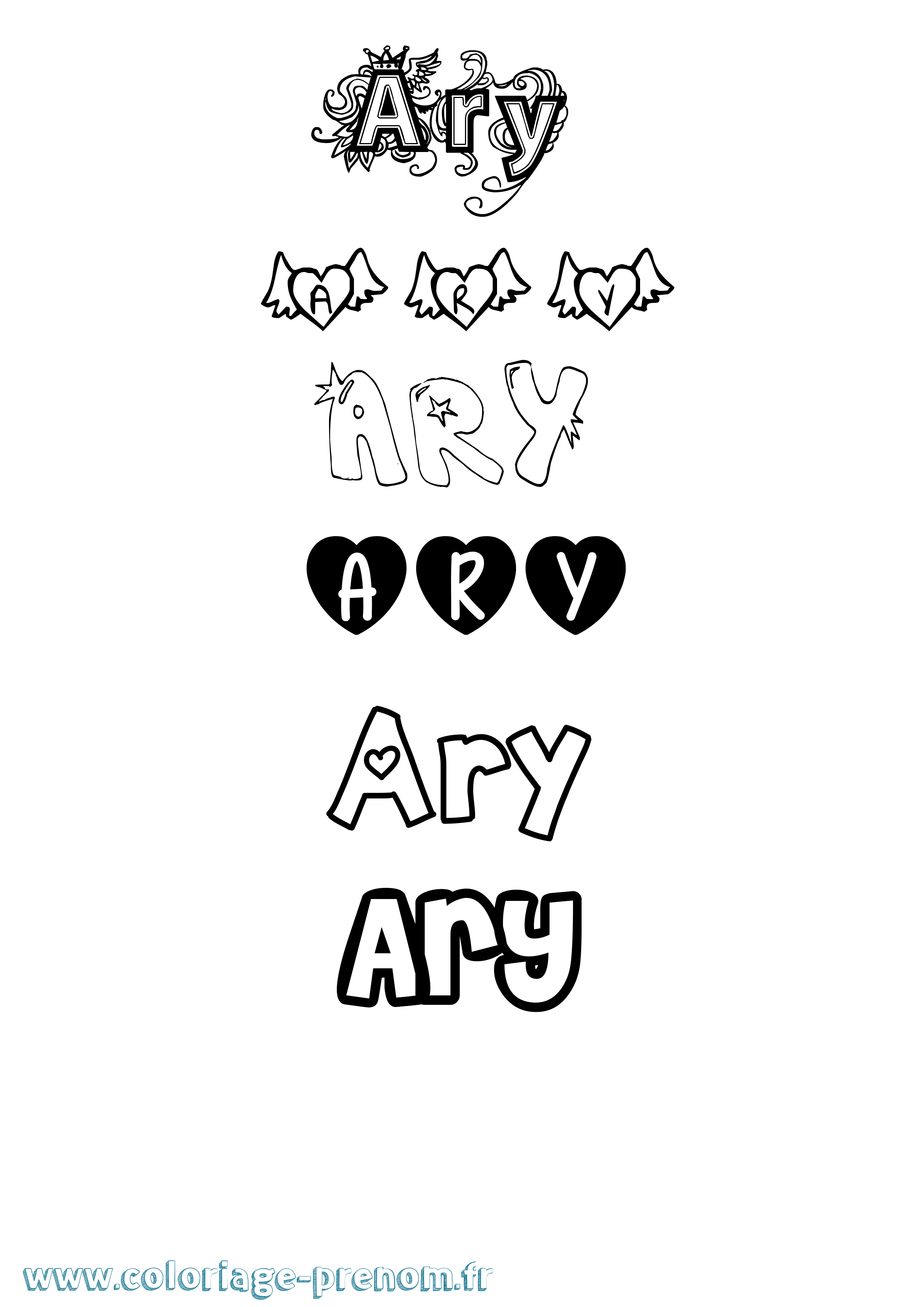 Coloriage prénom Ary Girly