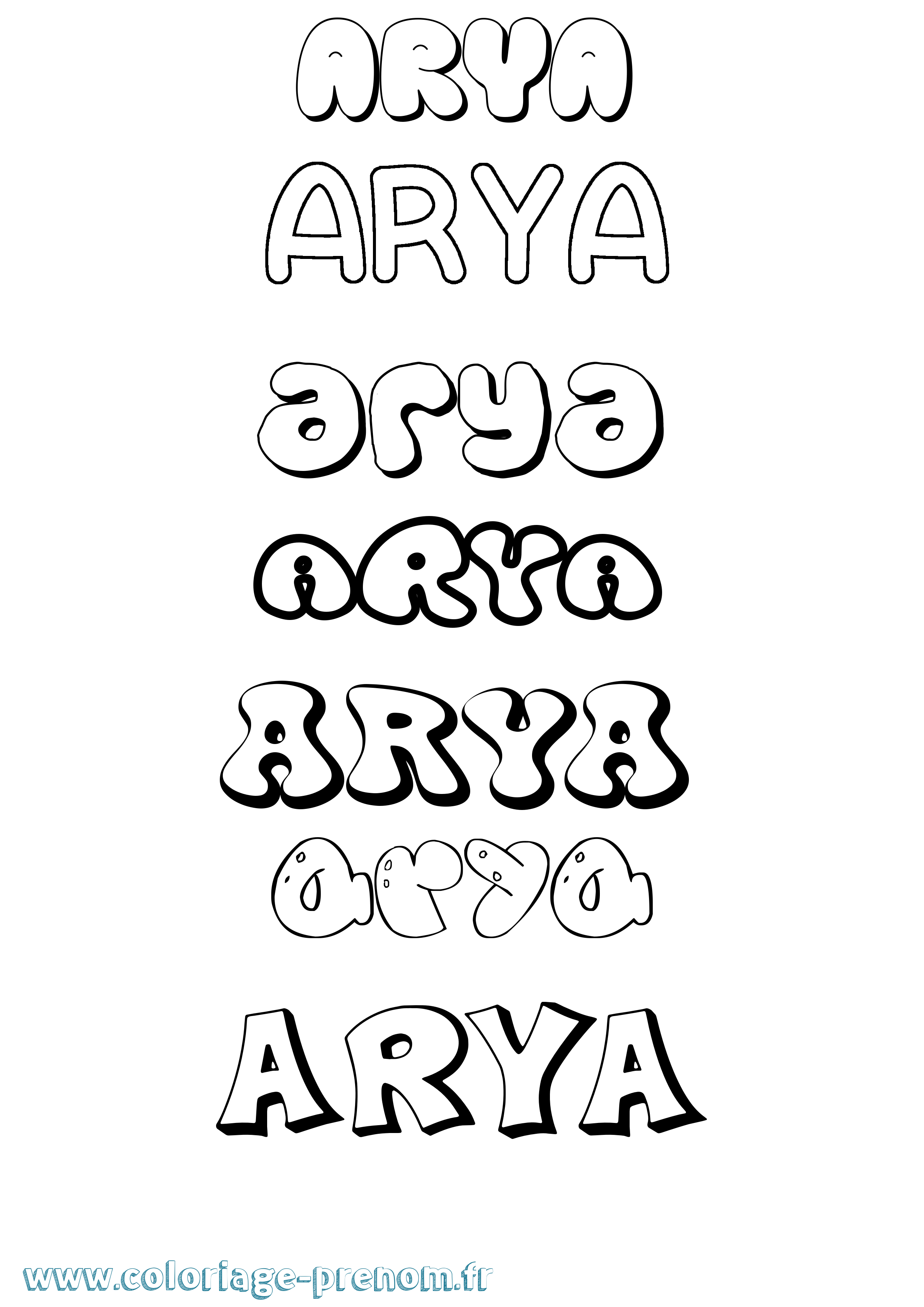 Coloriage prénom Arya Bubble