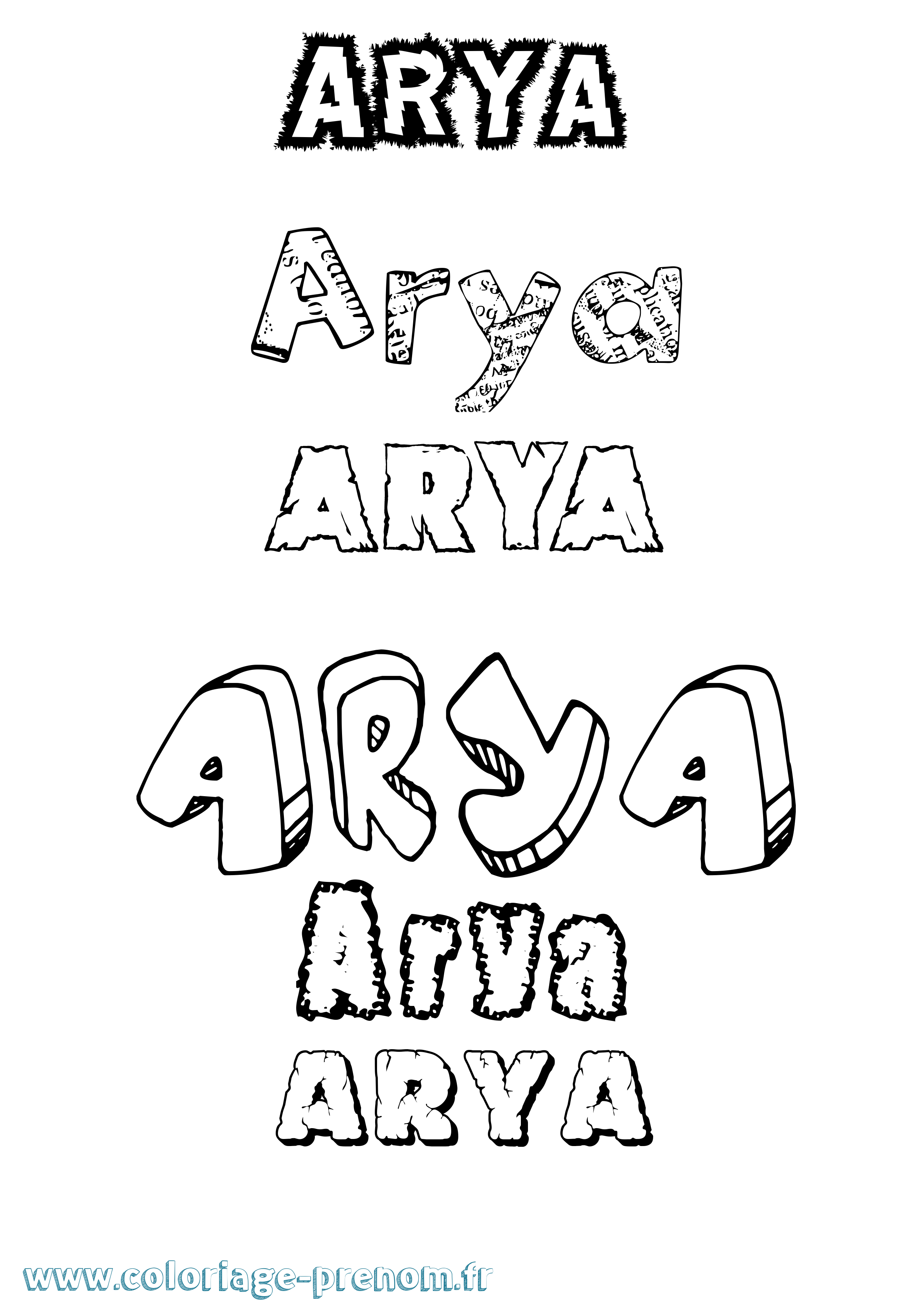Coloriage prénom Arya Destructuré