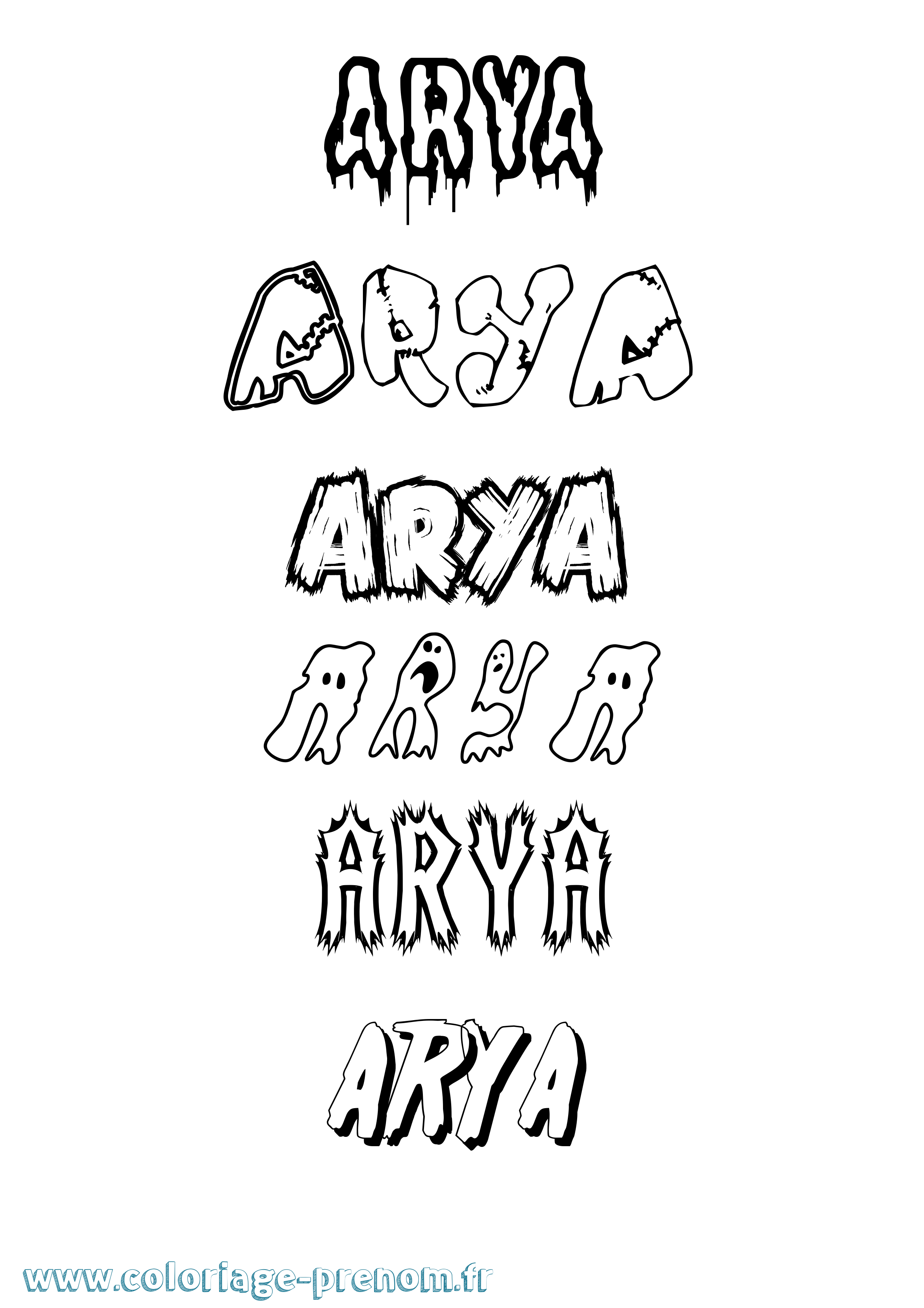 Coloriage prénom Arya Frisson