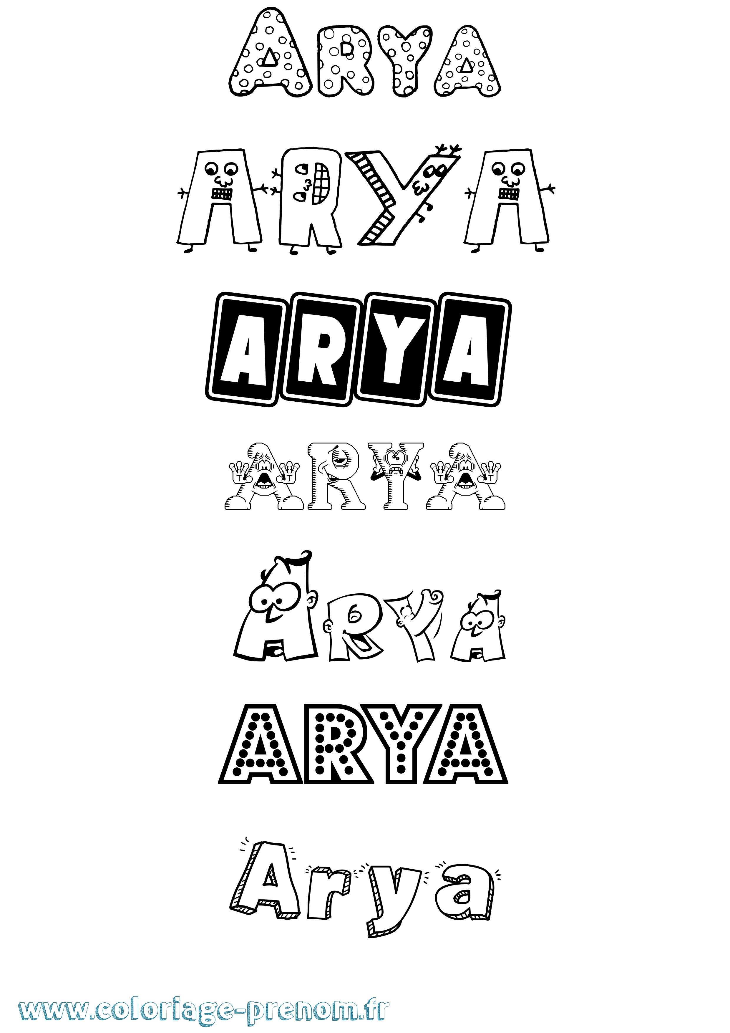 Coloriage prénom Arya Fun