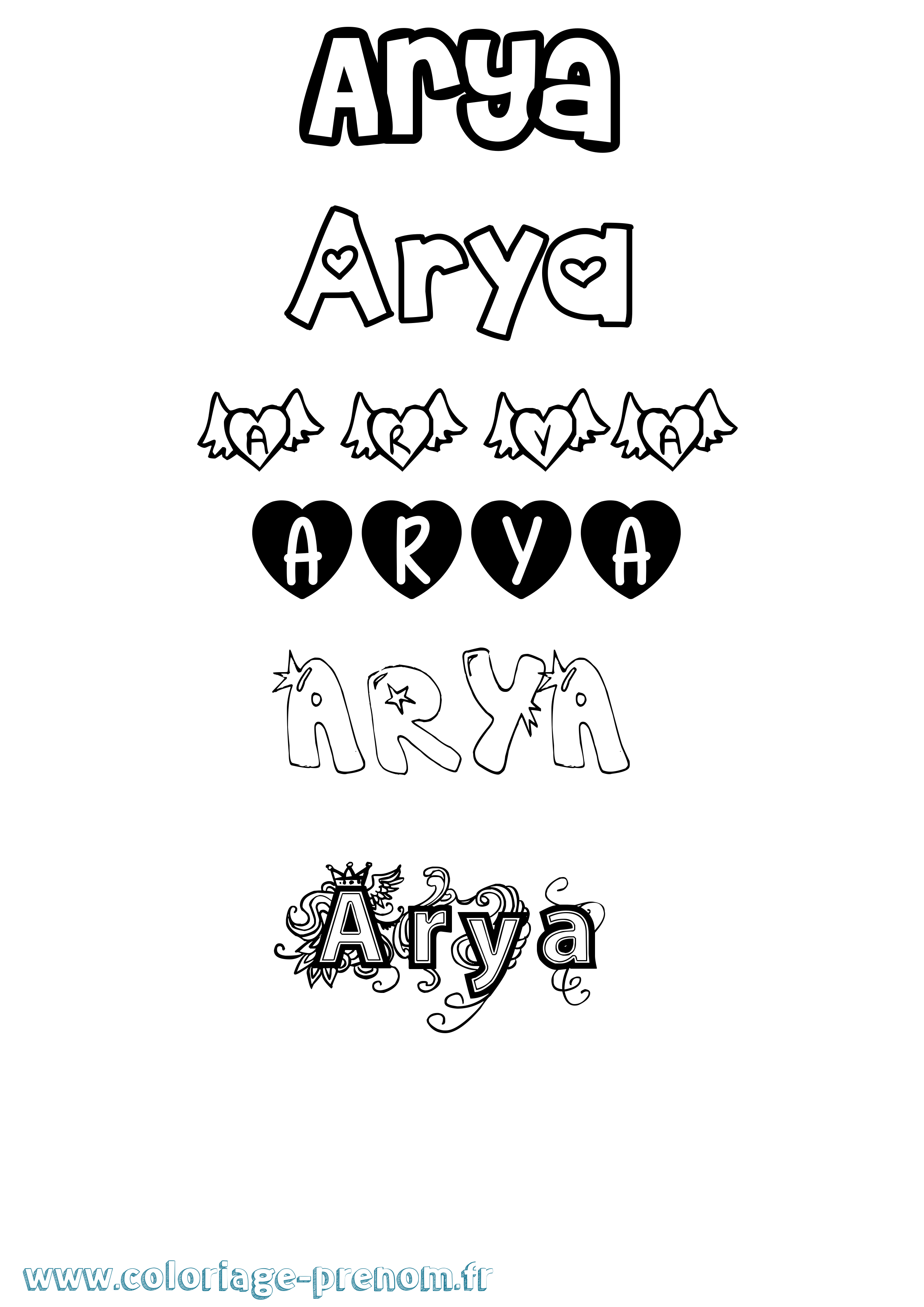Coloriage prénom Arya Girly