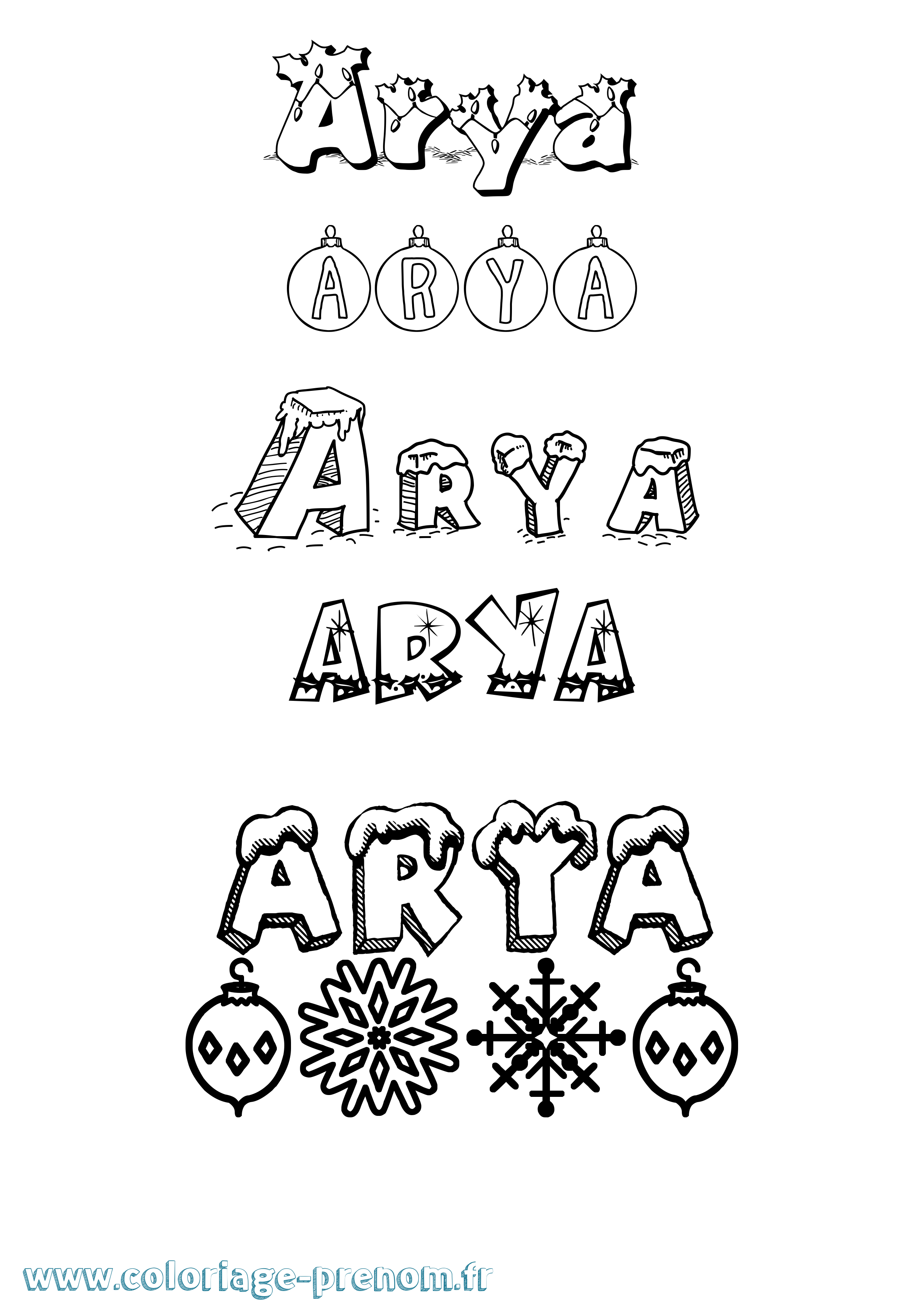 Coloriage prénom Arya Noël
