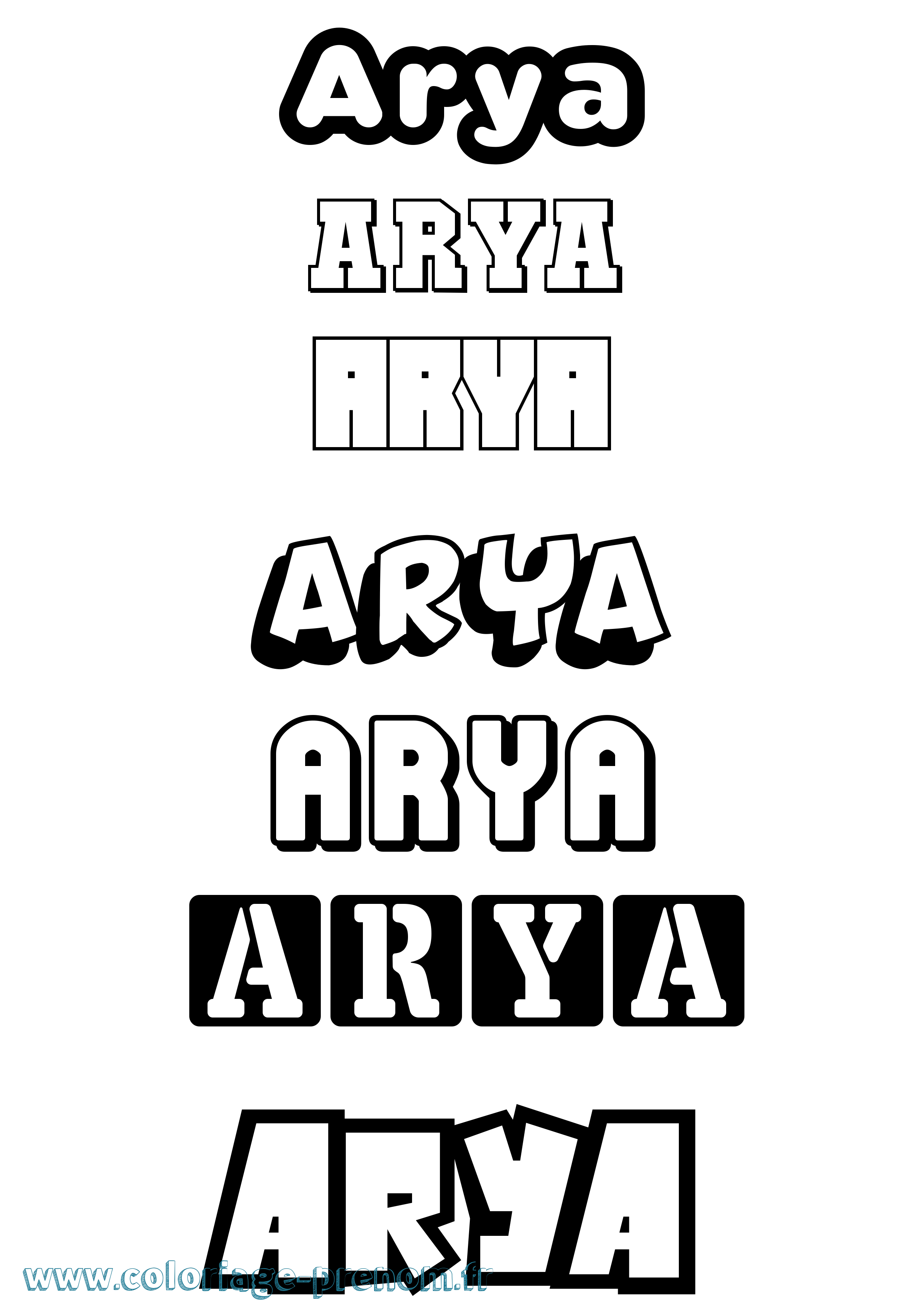 Coloriage prénom Arya Simple