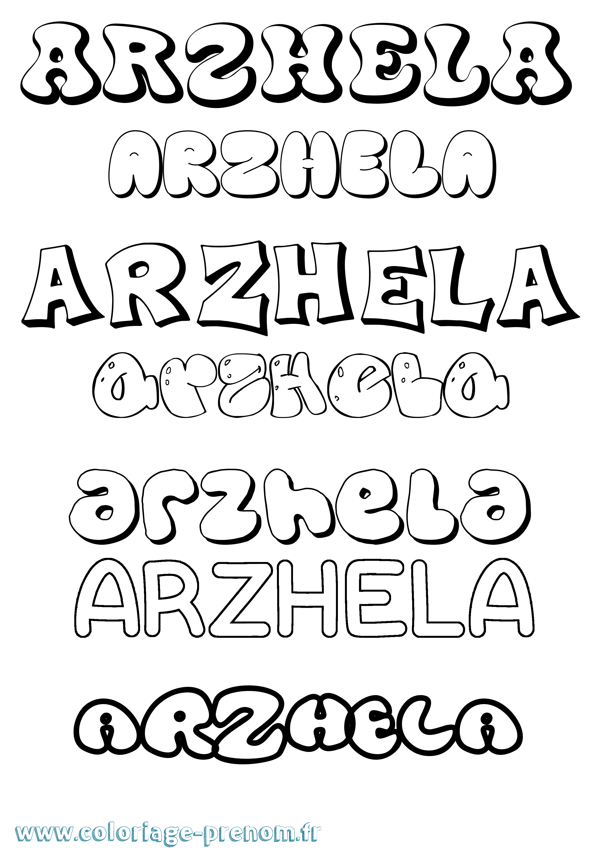 Coloriage prénom Arzhela Bubble