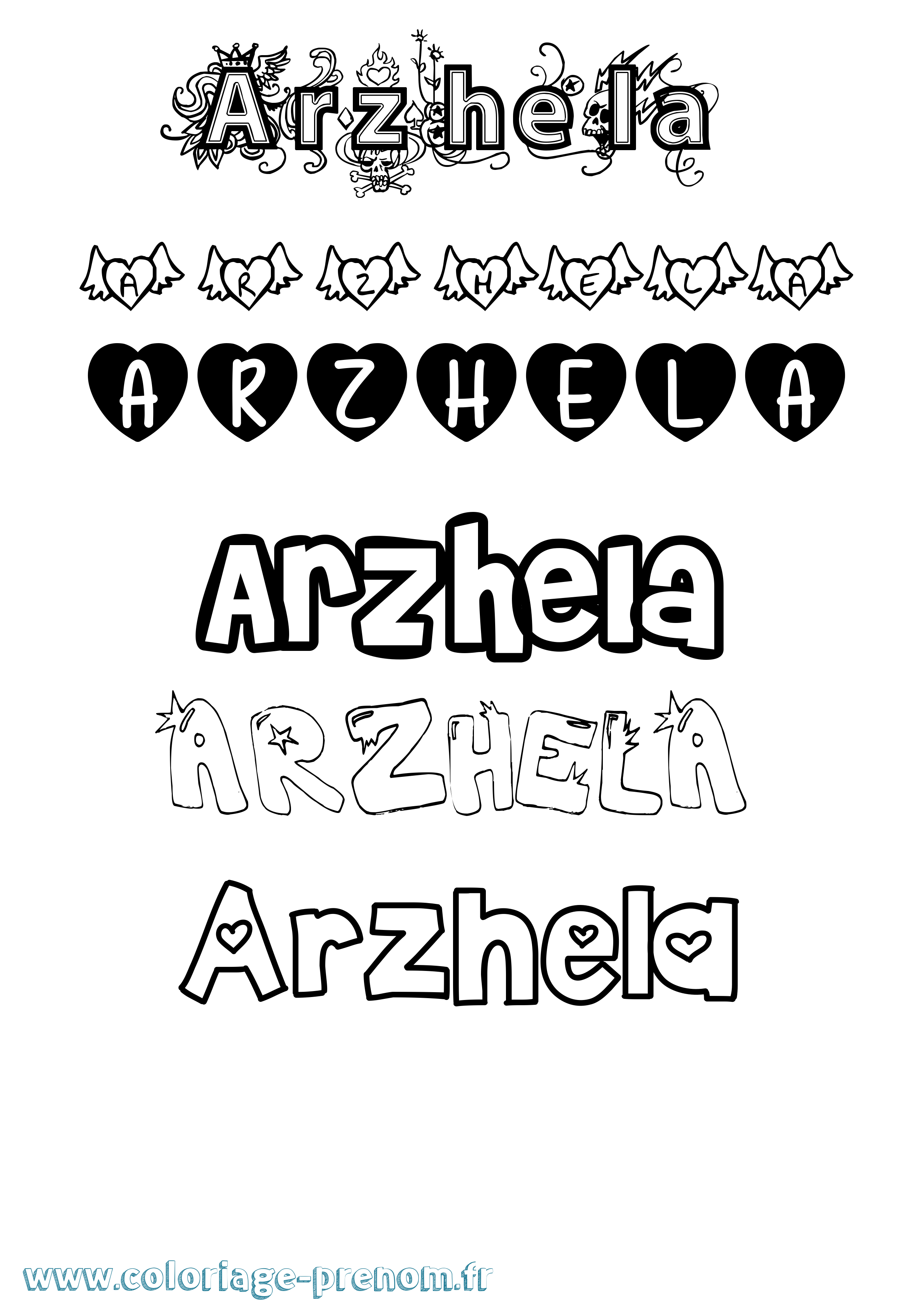 Coloriage prénom Arzhela Girly