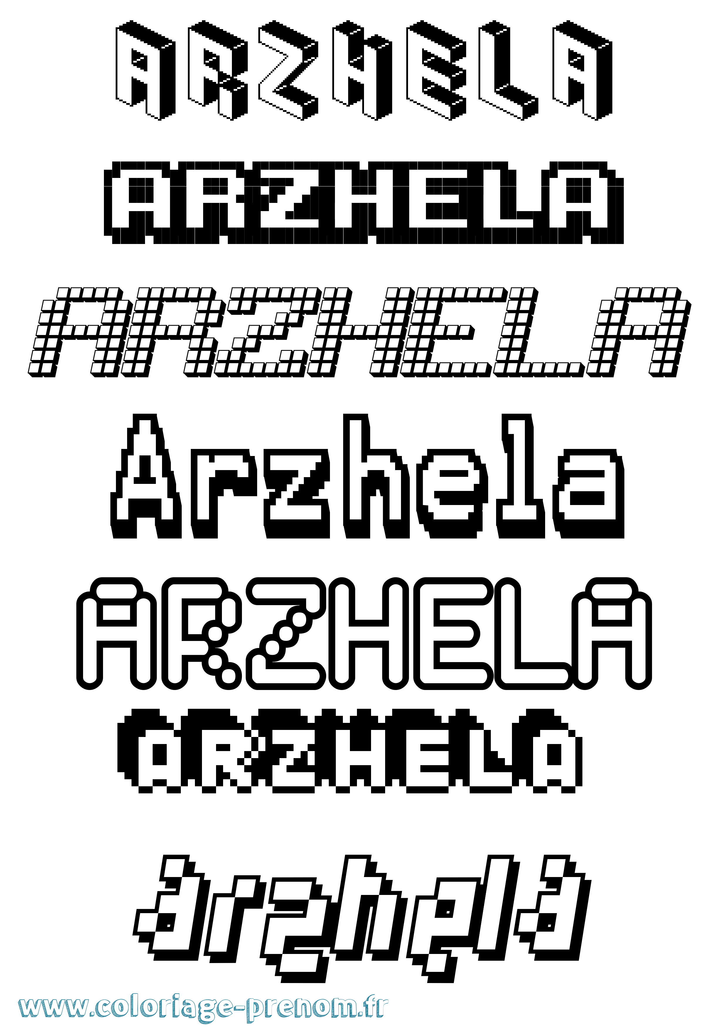 Coloriage prénom Arzhela Pixel