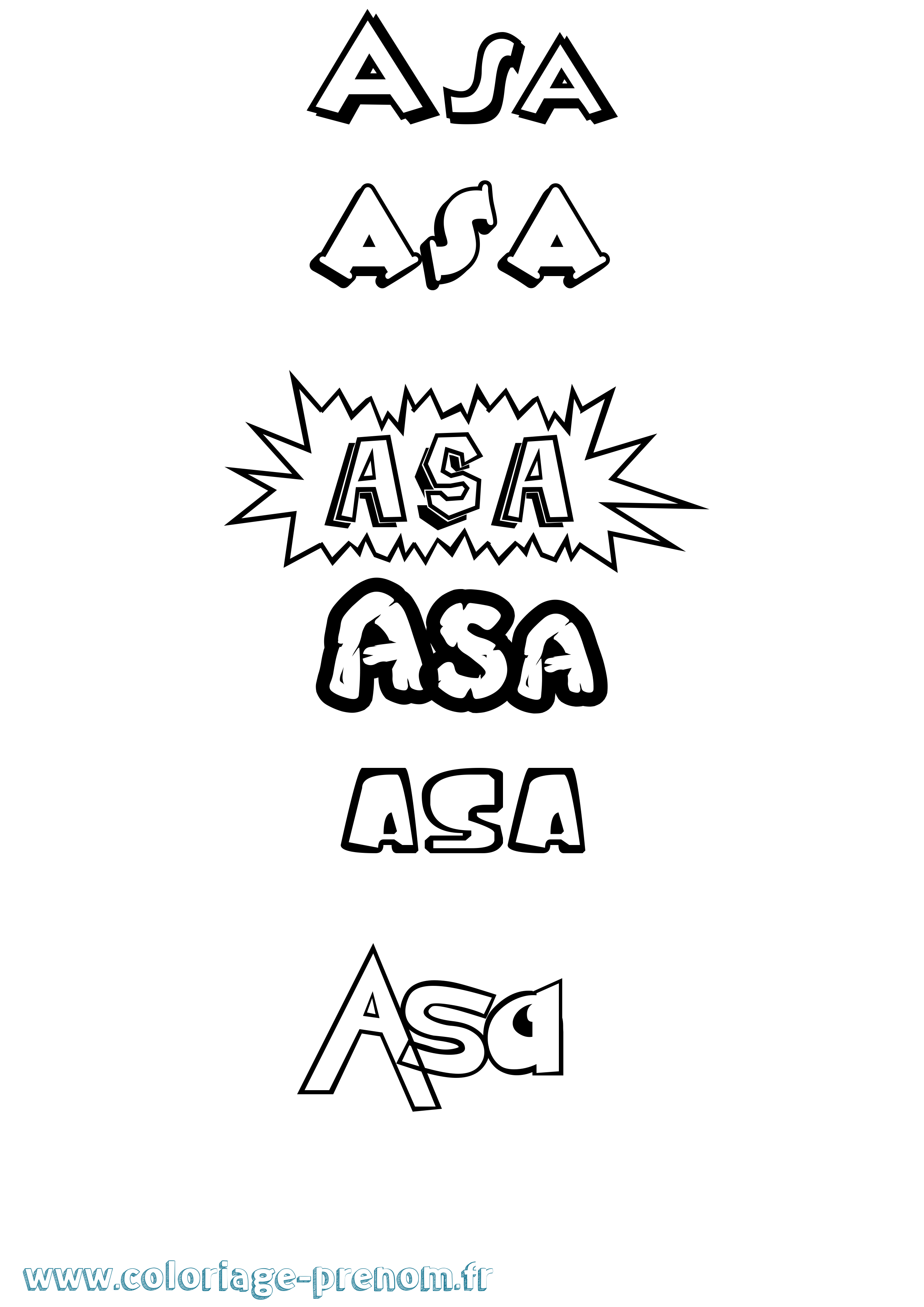 Coloriage prénom Asa Dessin Animé