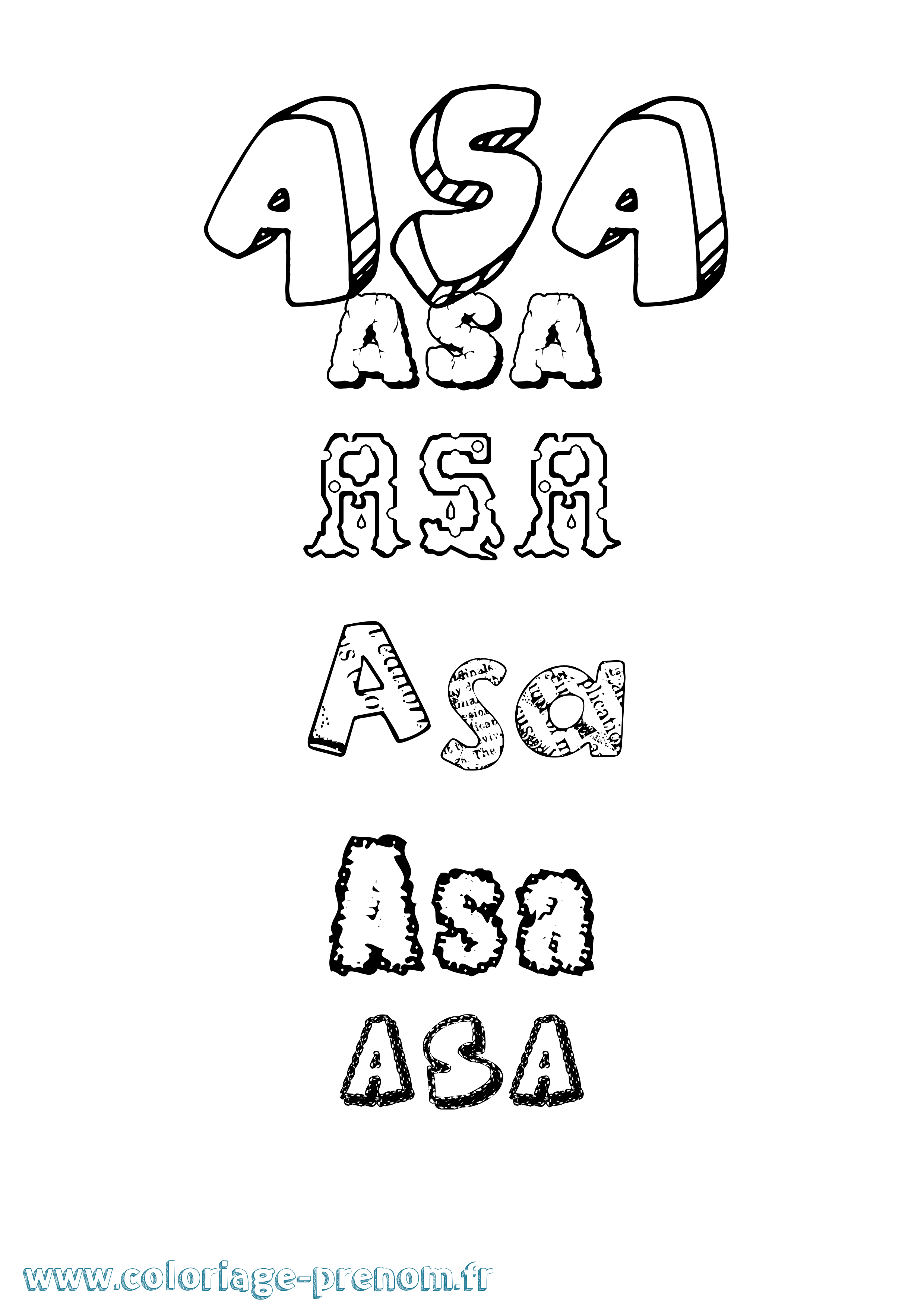 Coloriage prénom Asa Destructuré