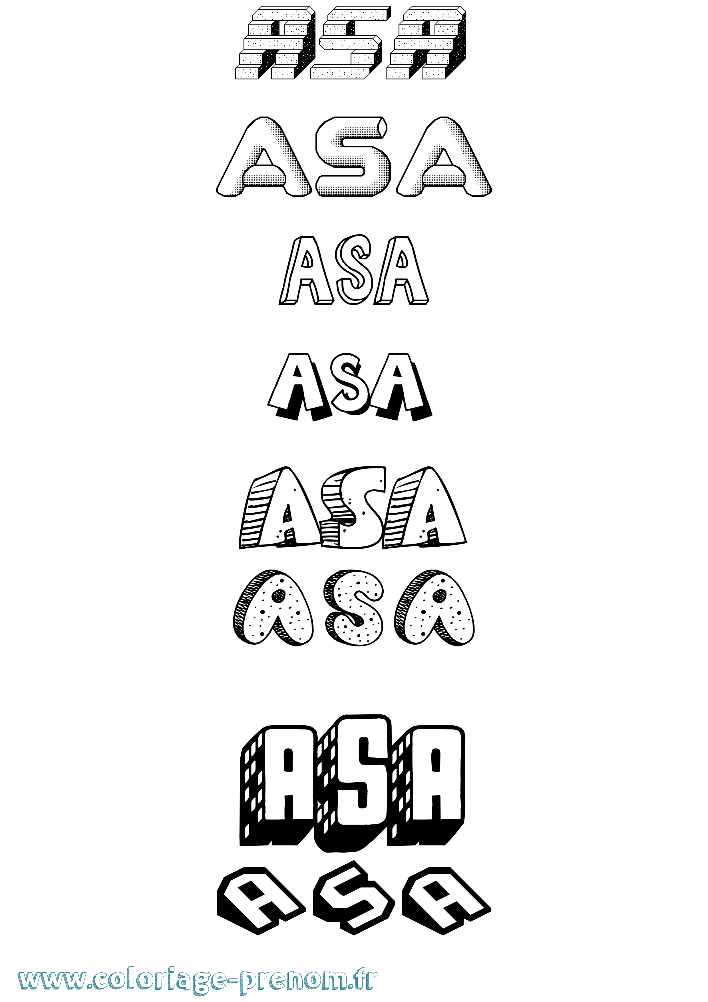 Coloriage prénom Asa Effet 3D