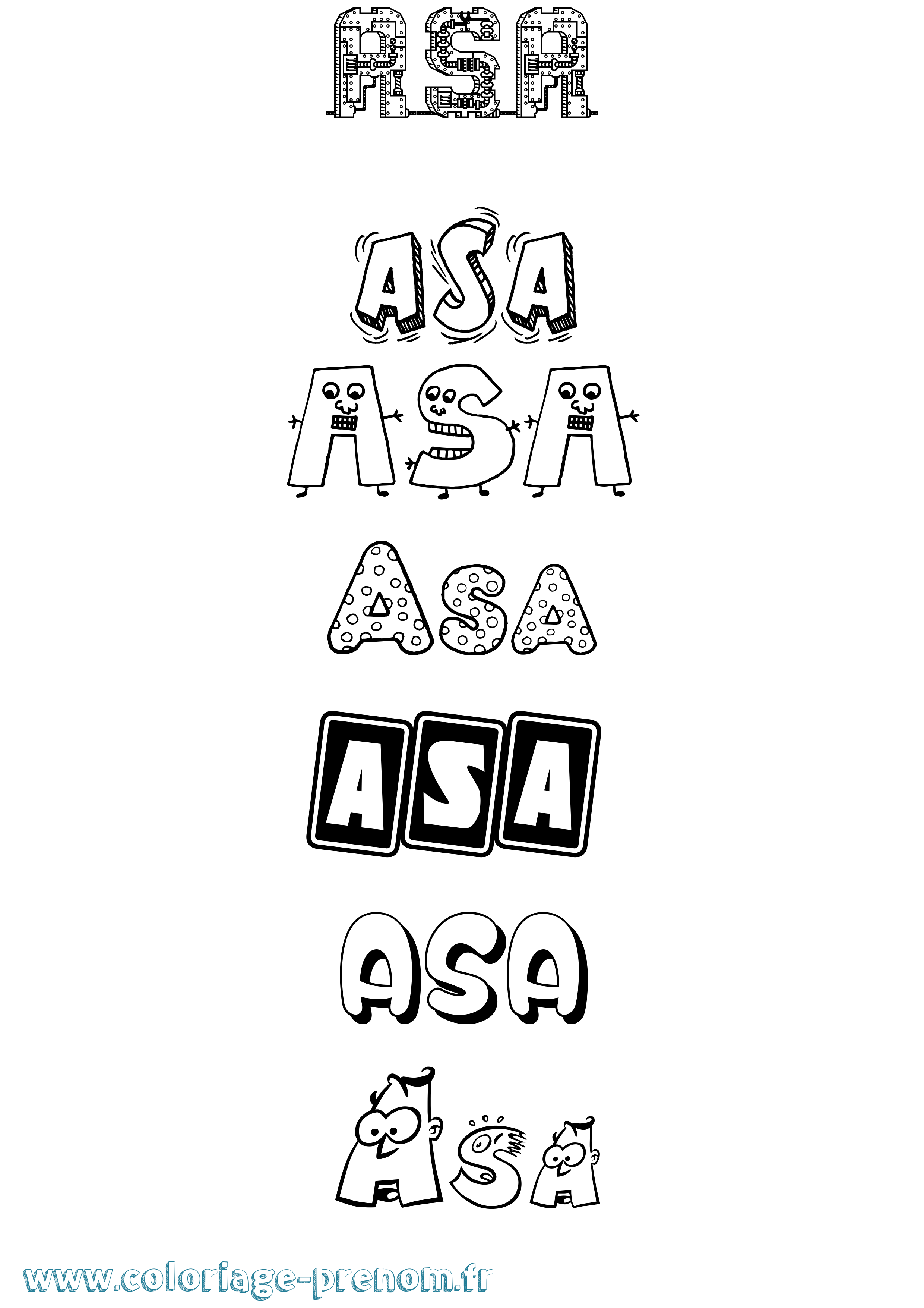Coloriage prénom Asa Fun