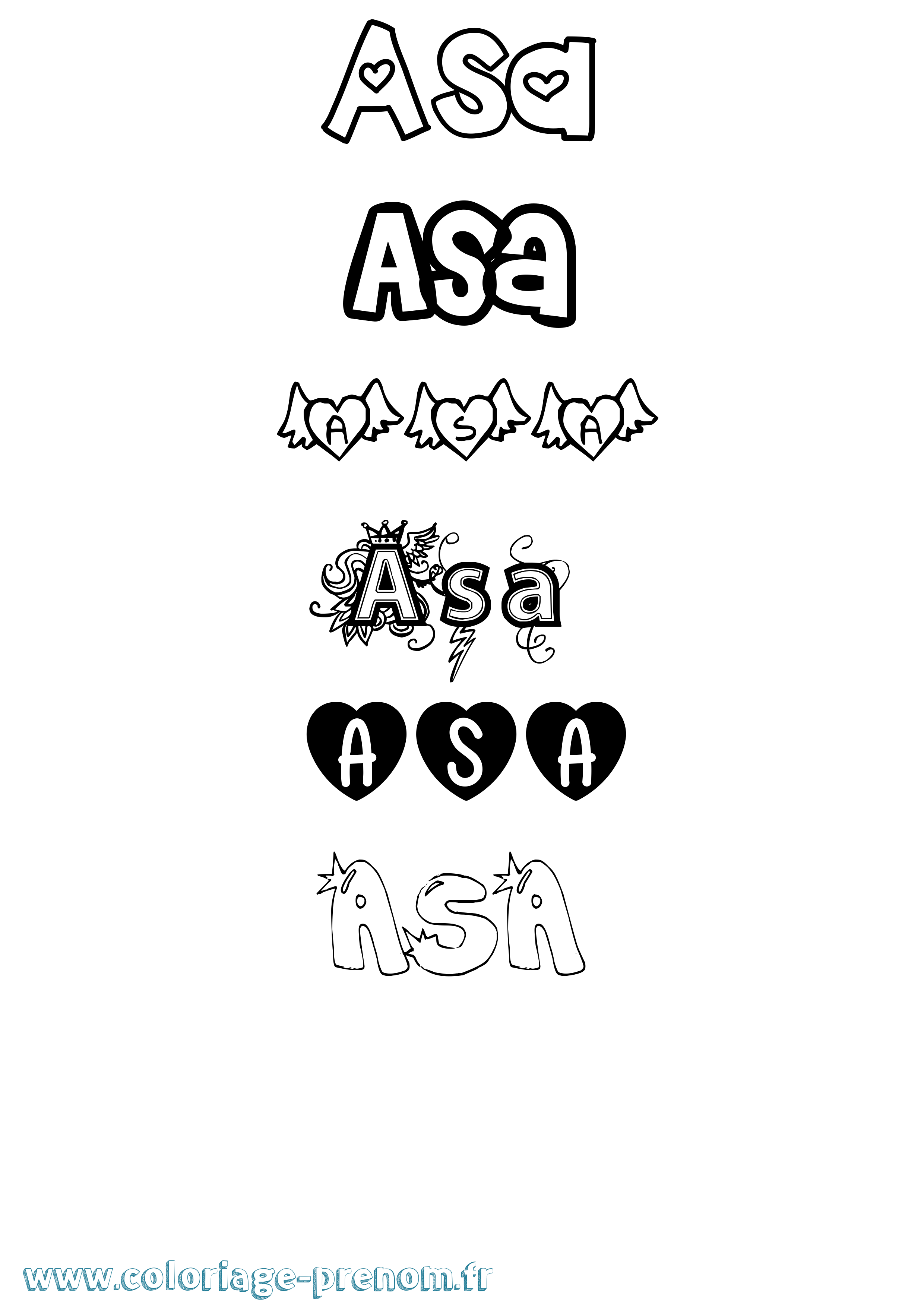 Coloriage prénom Asa Girly
