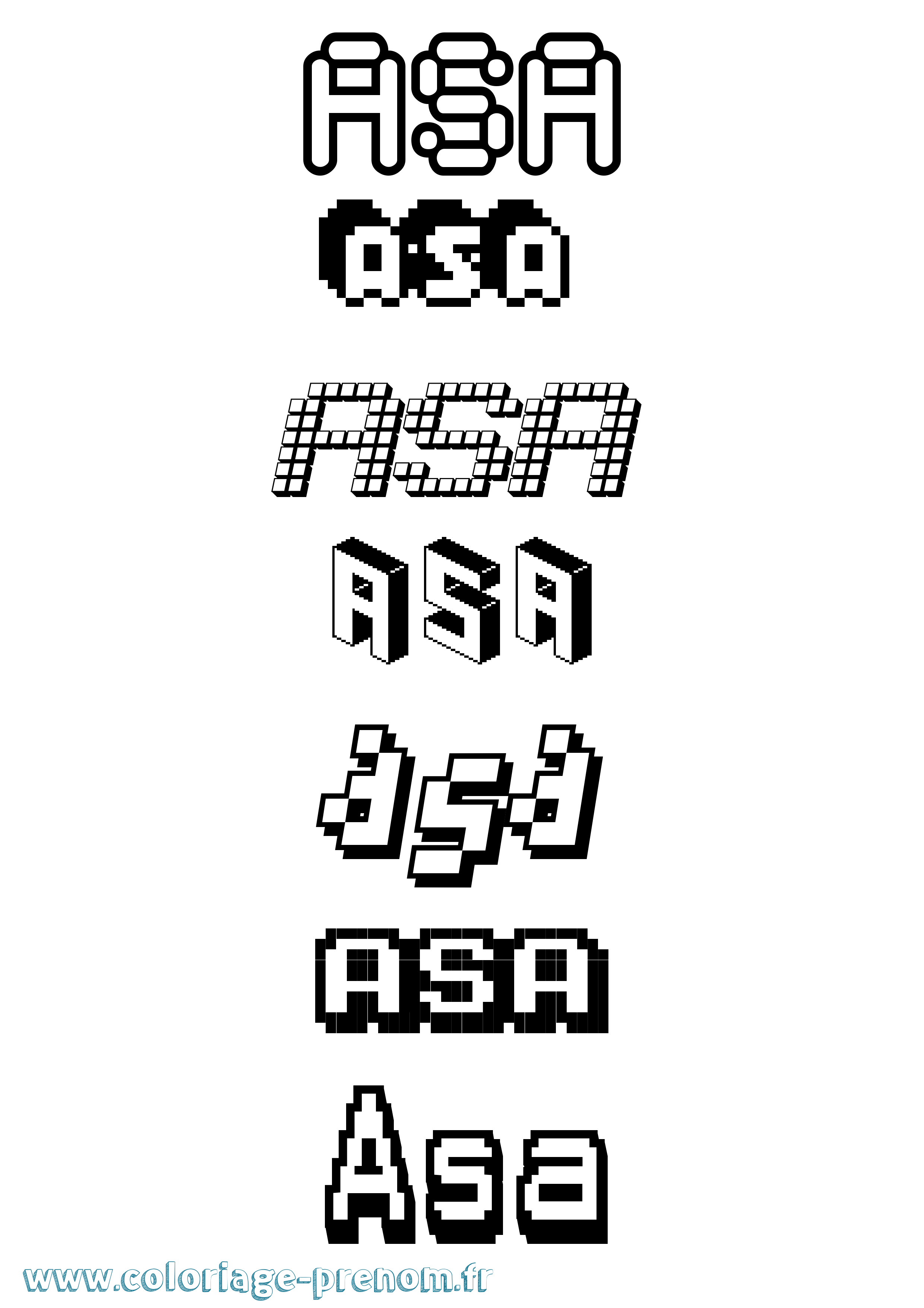 Coloriage prénom Asa Pixel