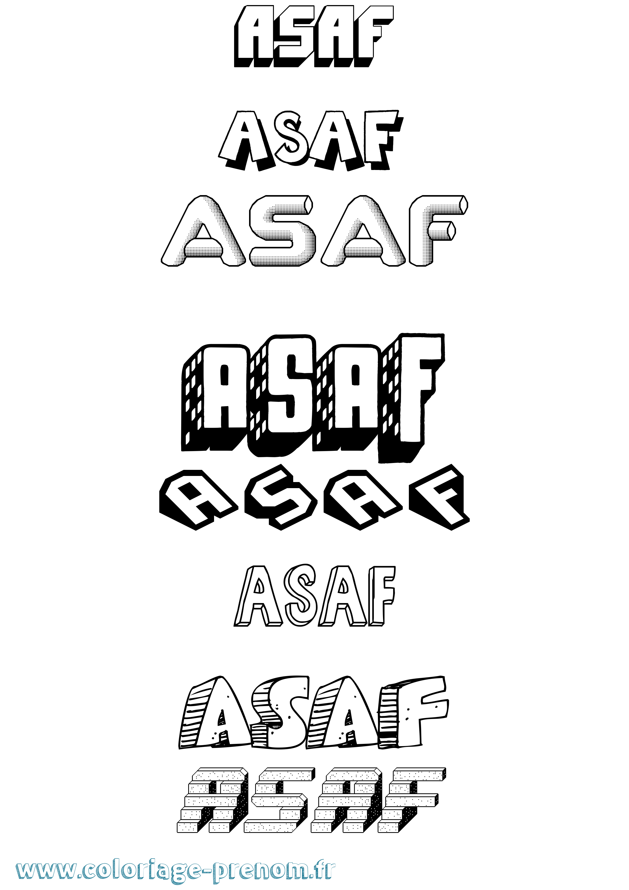 Coloriage prénom Asaf Effet 3D
