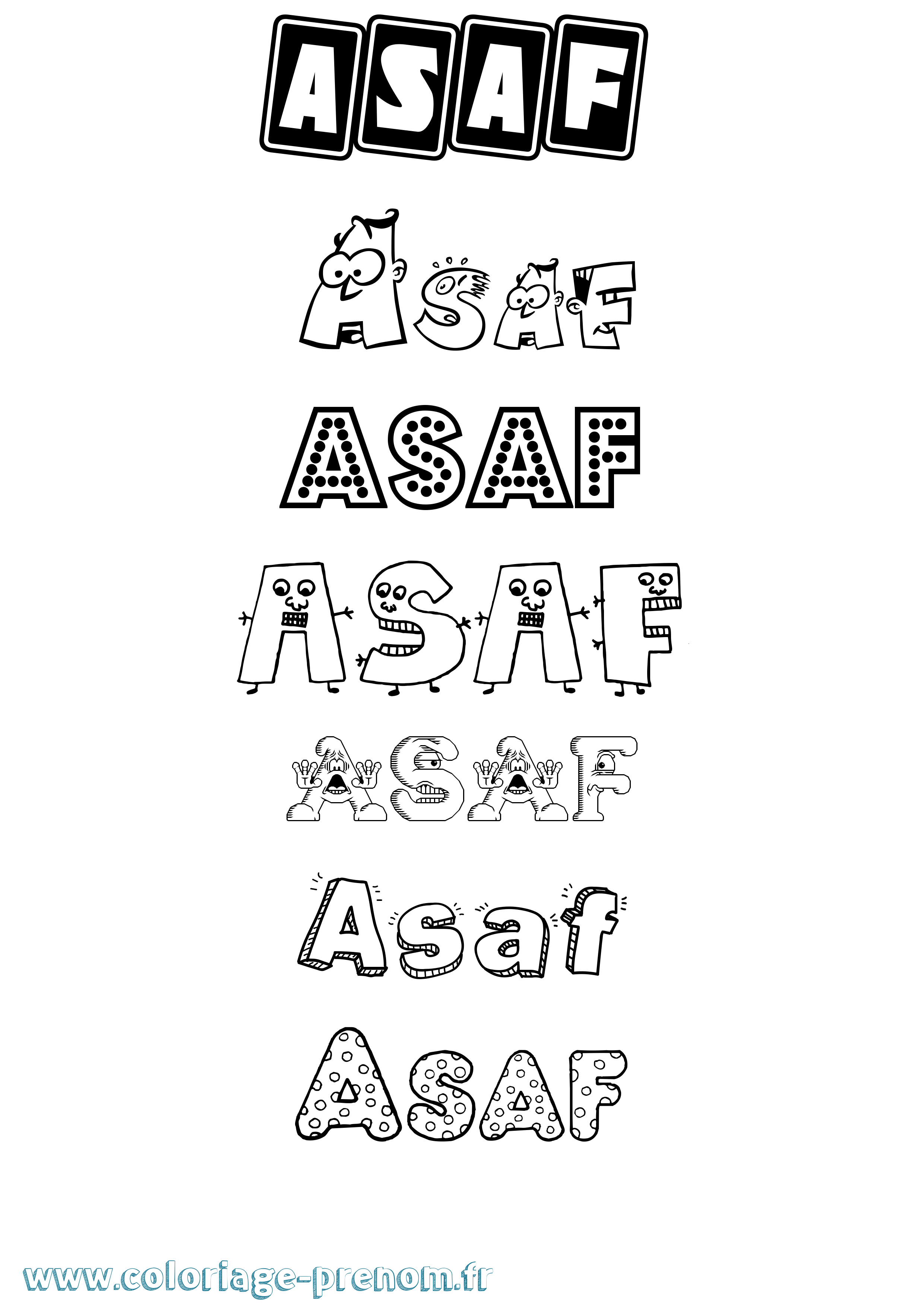 Coloriage prénom Asaf Fun