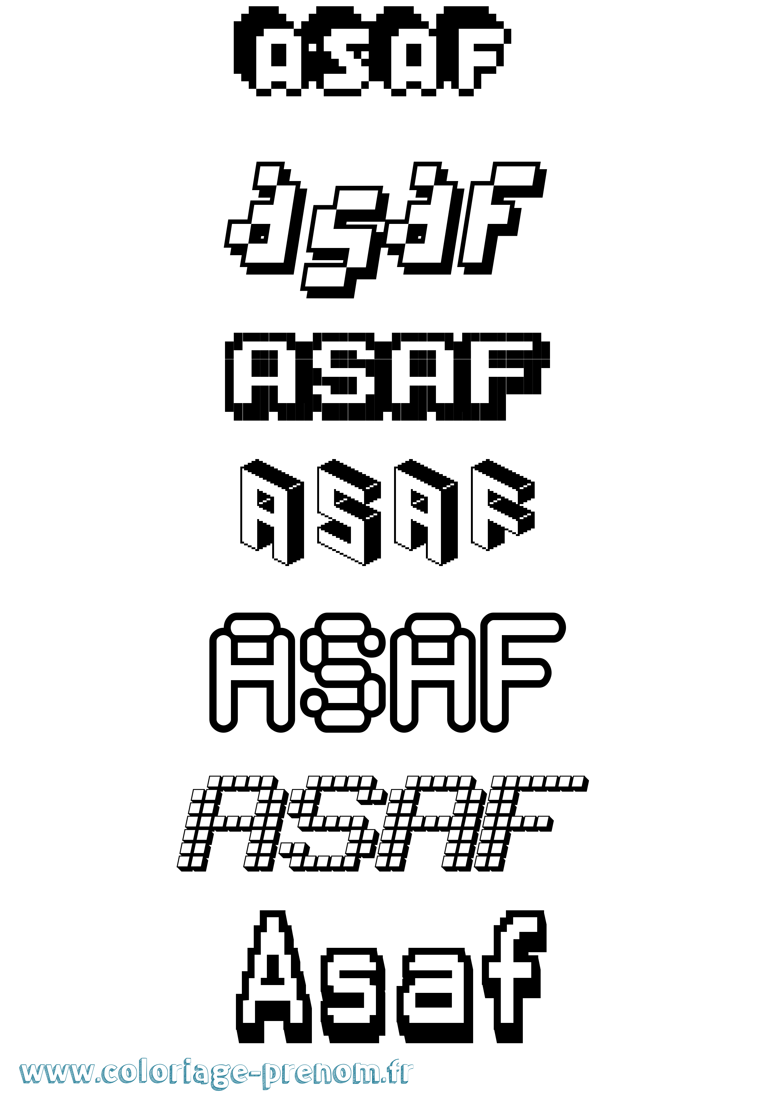 Coloriage prénom Asaf Pixel