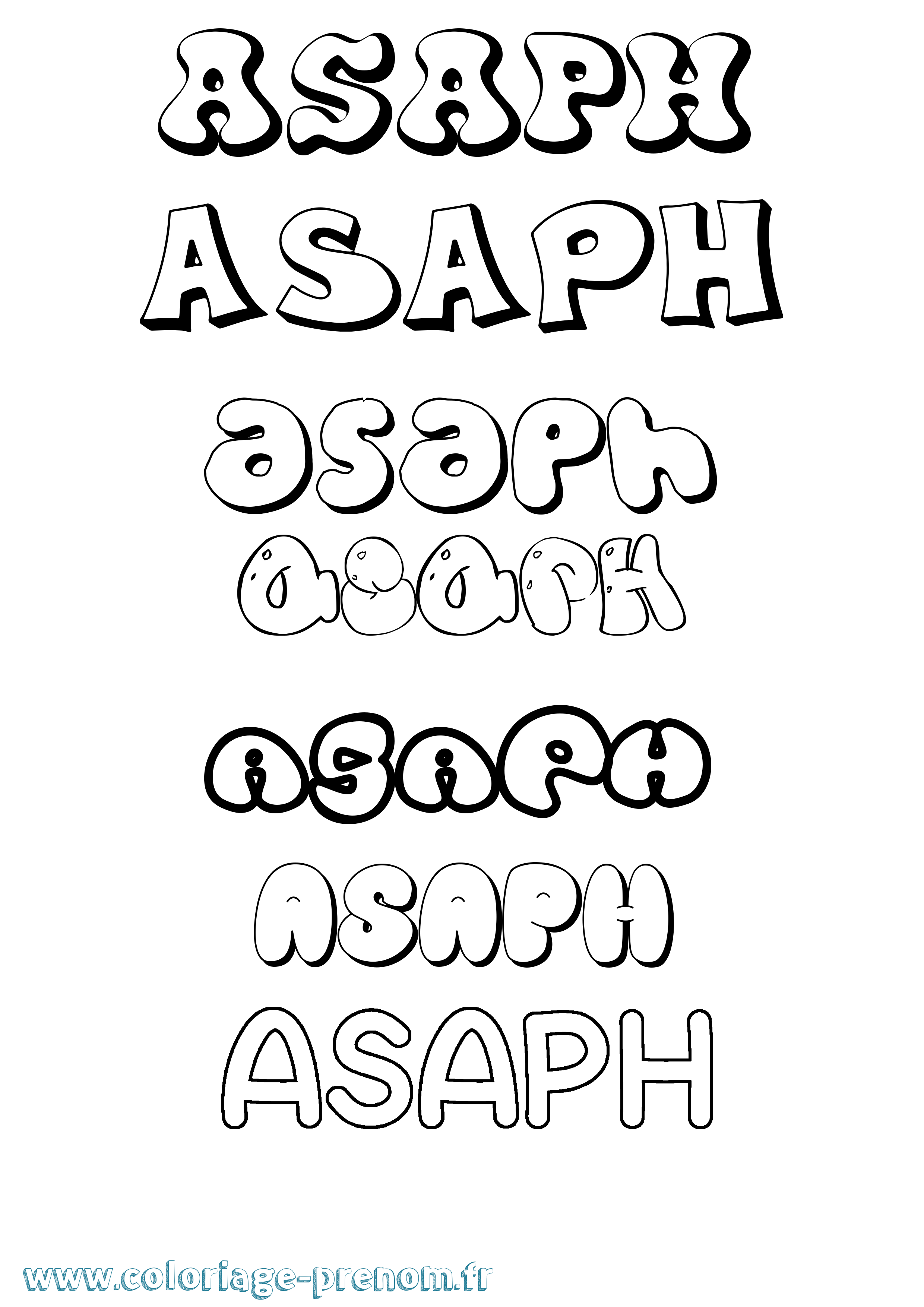 Coloriage prénom Asaph Bubble