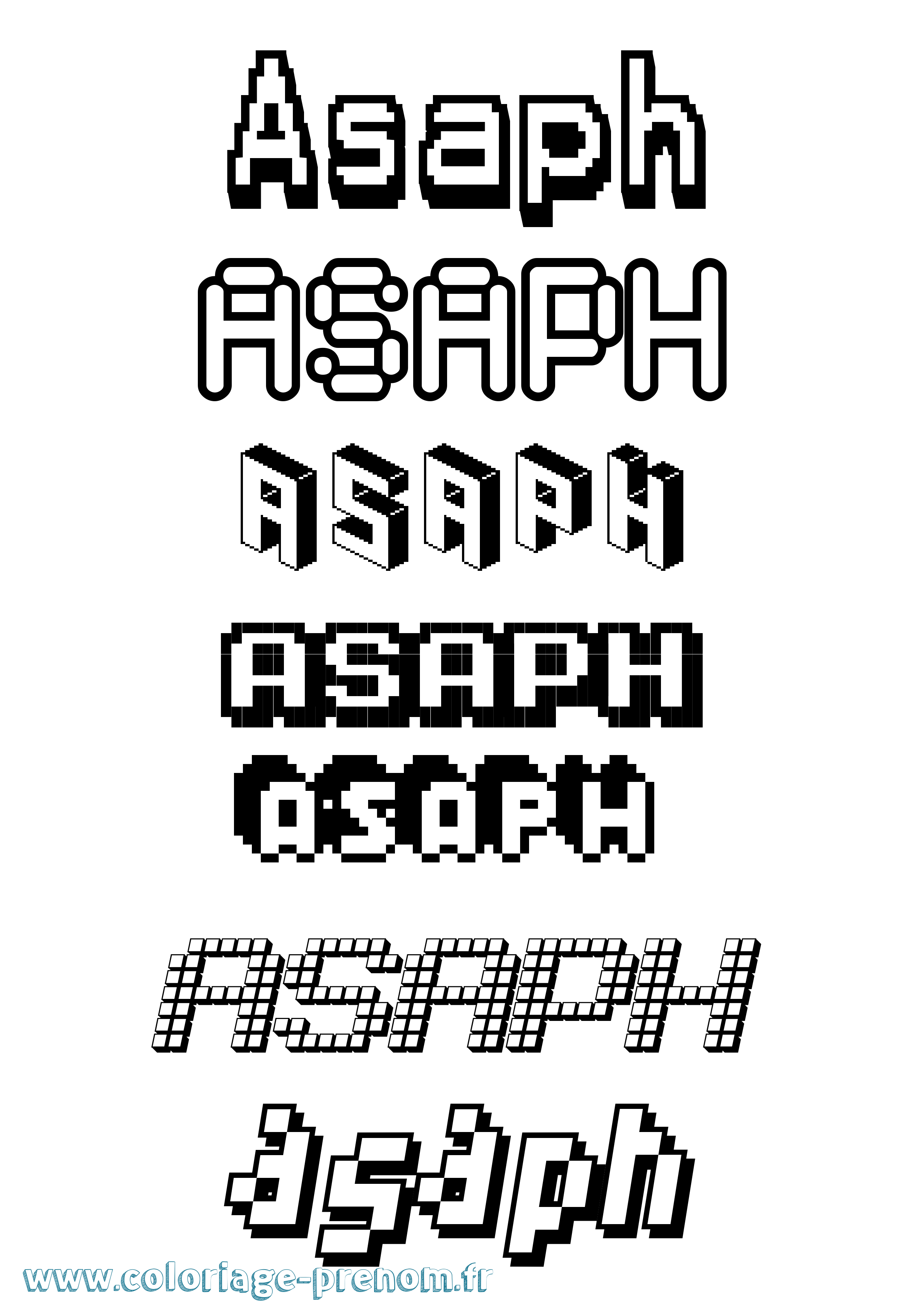 Coloriage prénom Asaph Pixel