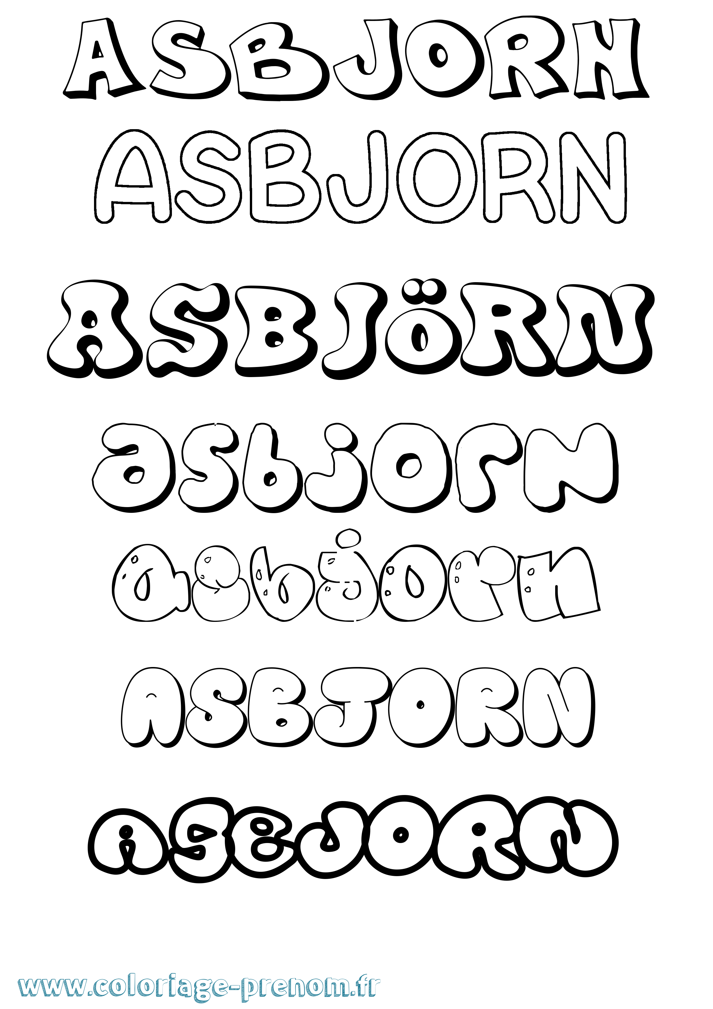 Coloriage prénom Asbjörn Bubble