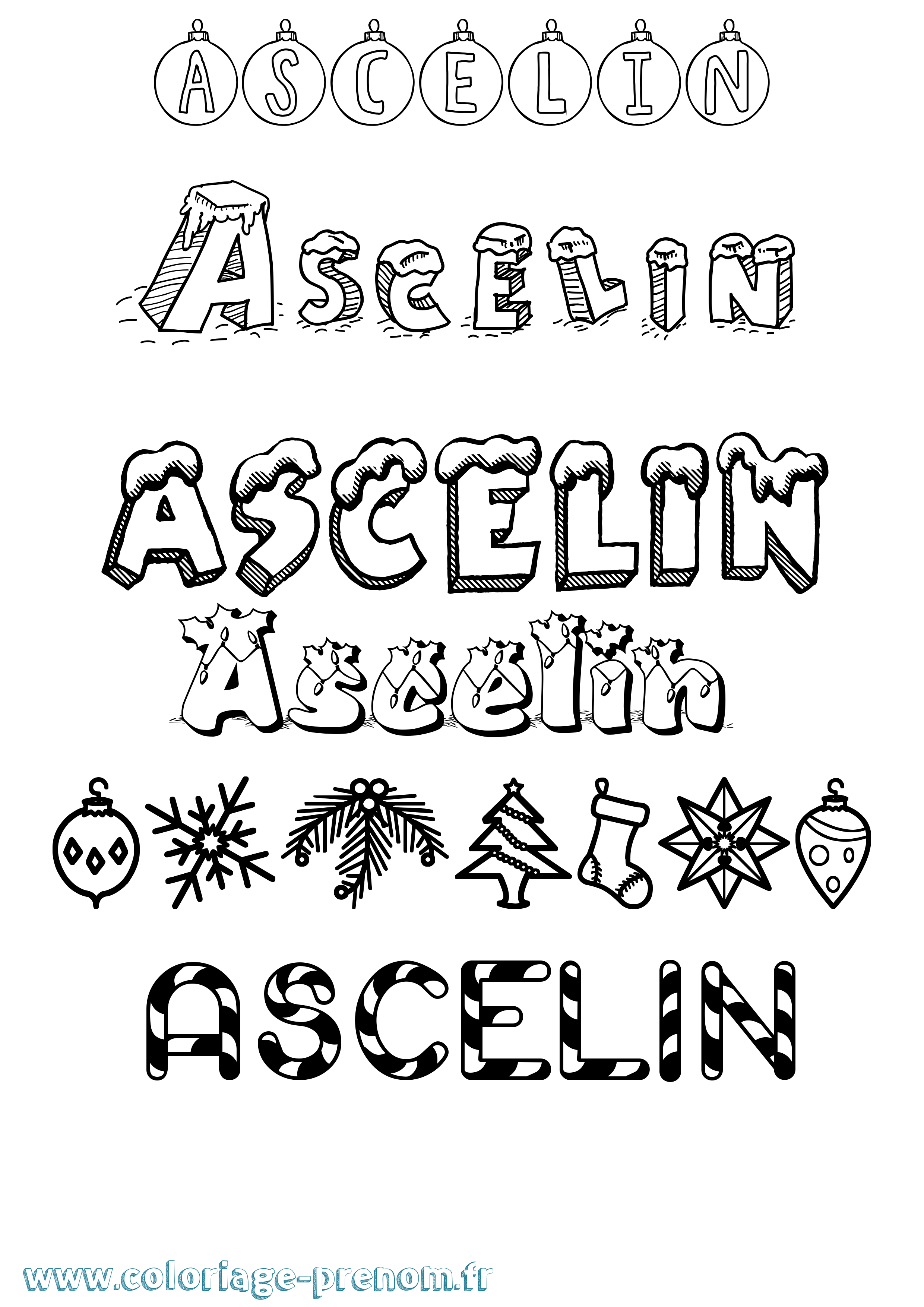 Coloriage prénom Ascelin Noël