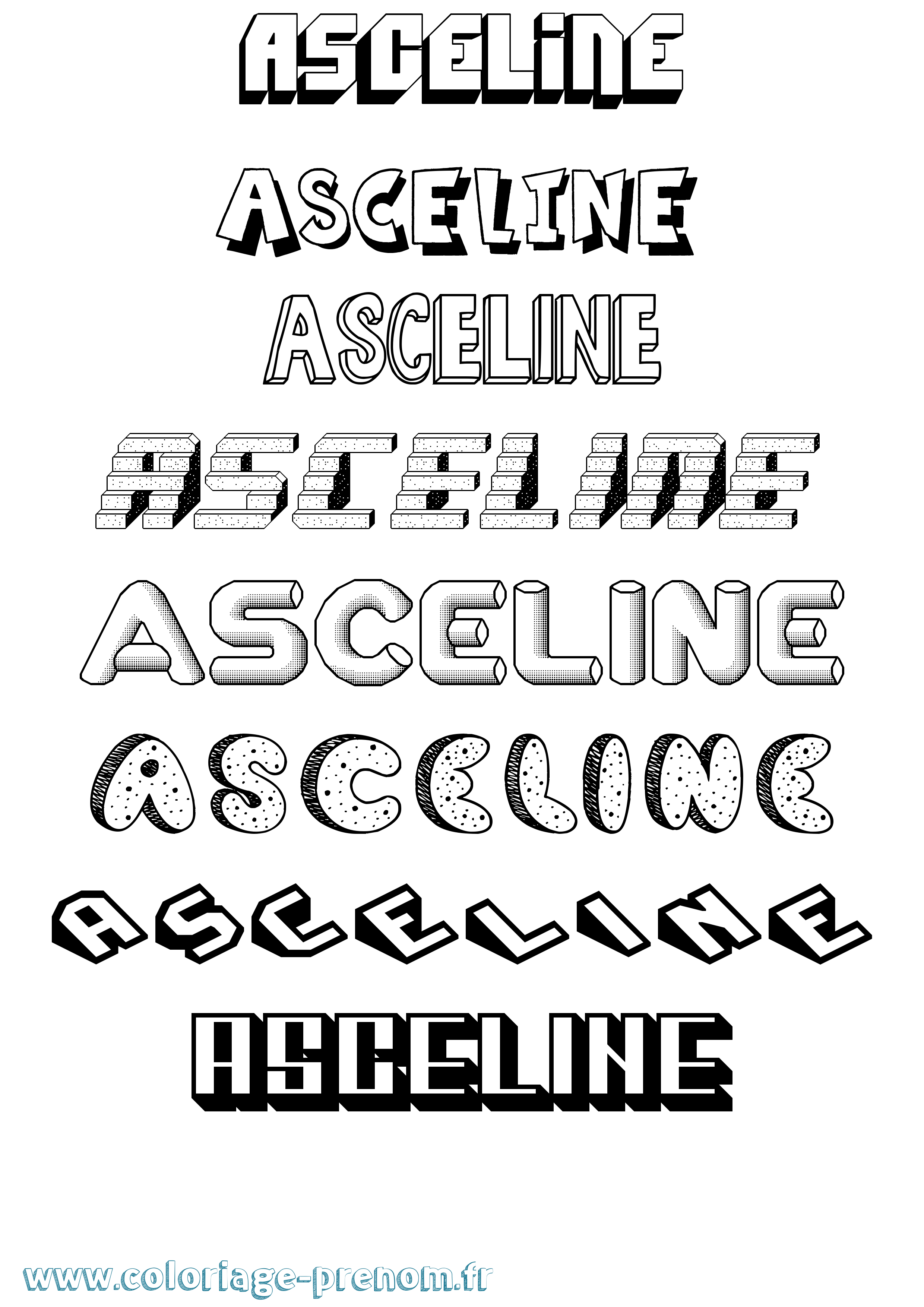 Coloriage prénom Asceline Effet 3D