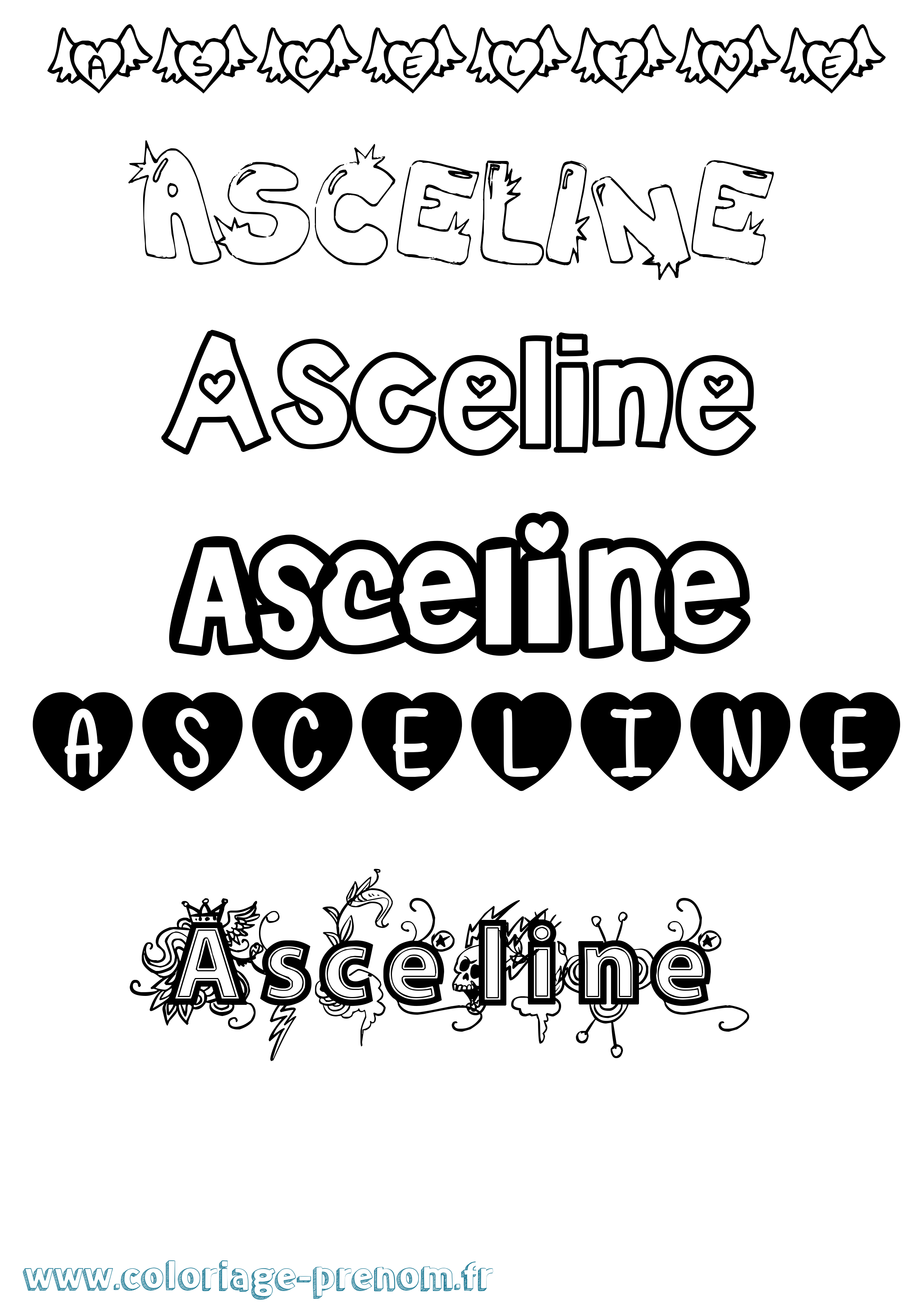 Coloriage prénom Asceline Girly