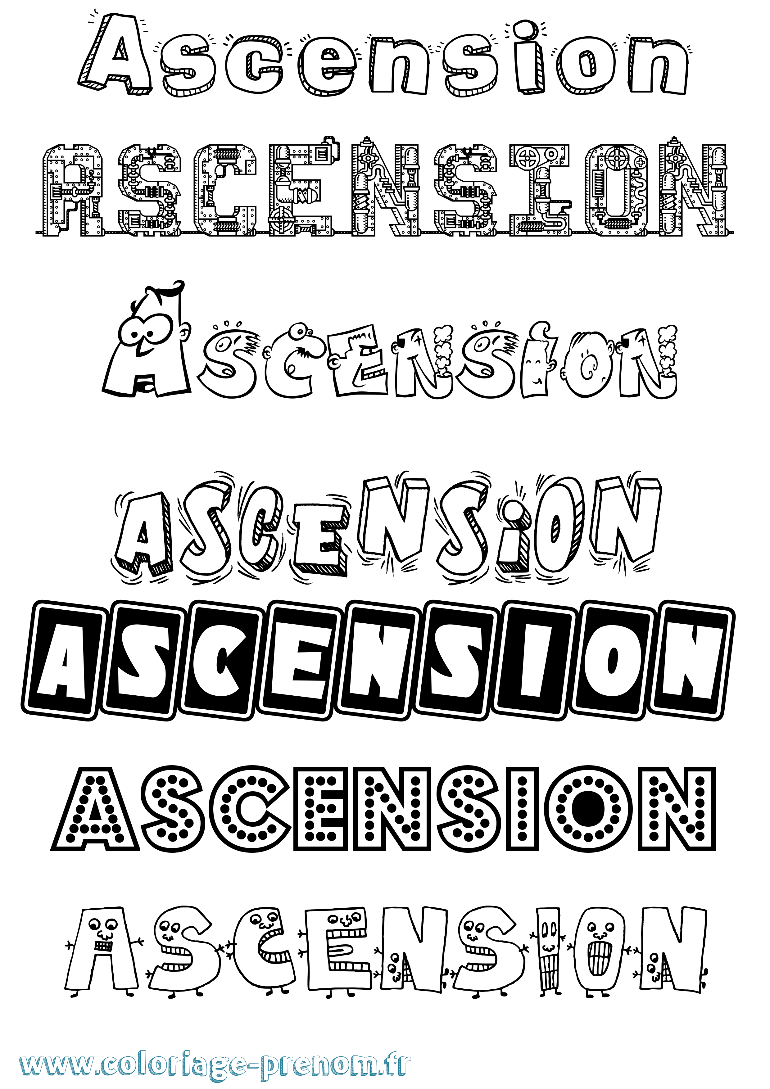 Coloriage prénom Ascension Fun