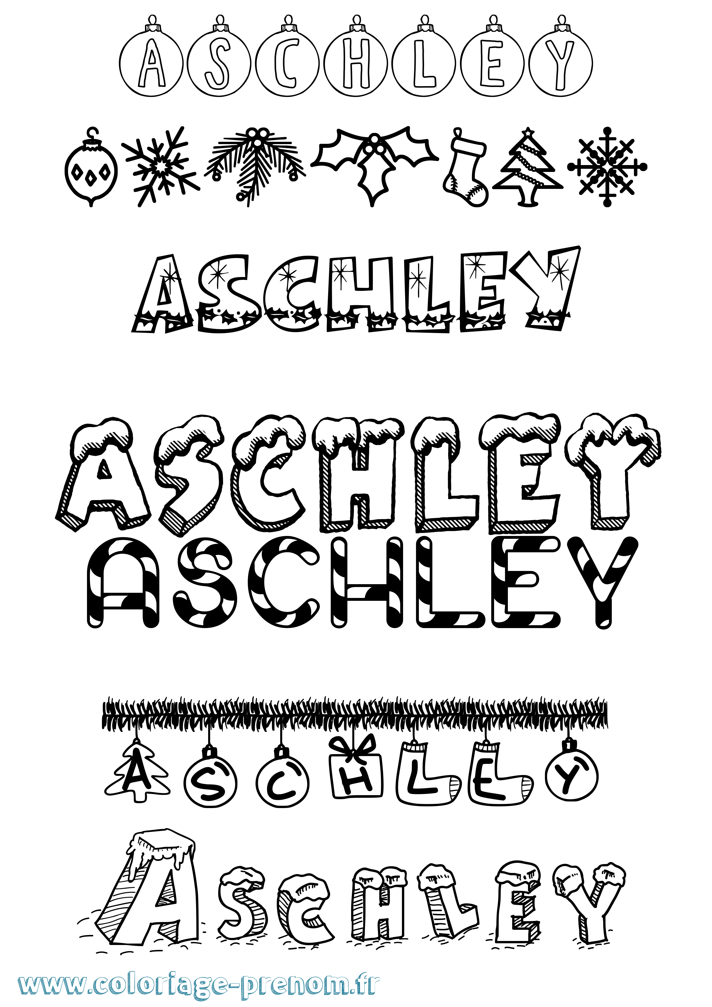 Coloriage Aschley Noël Coloriage prénom Aschley Noël