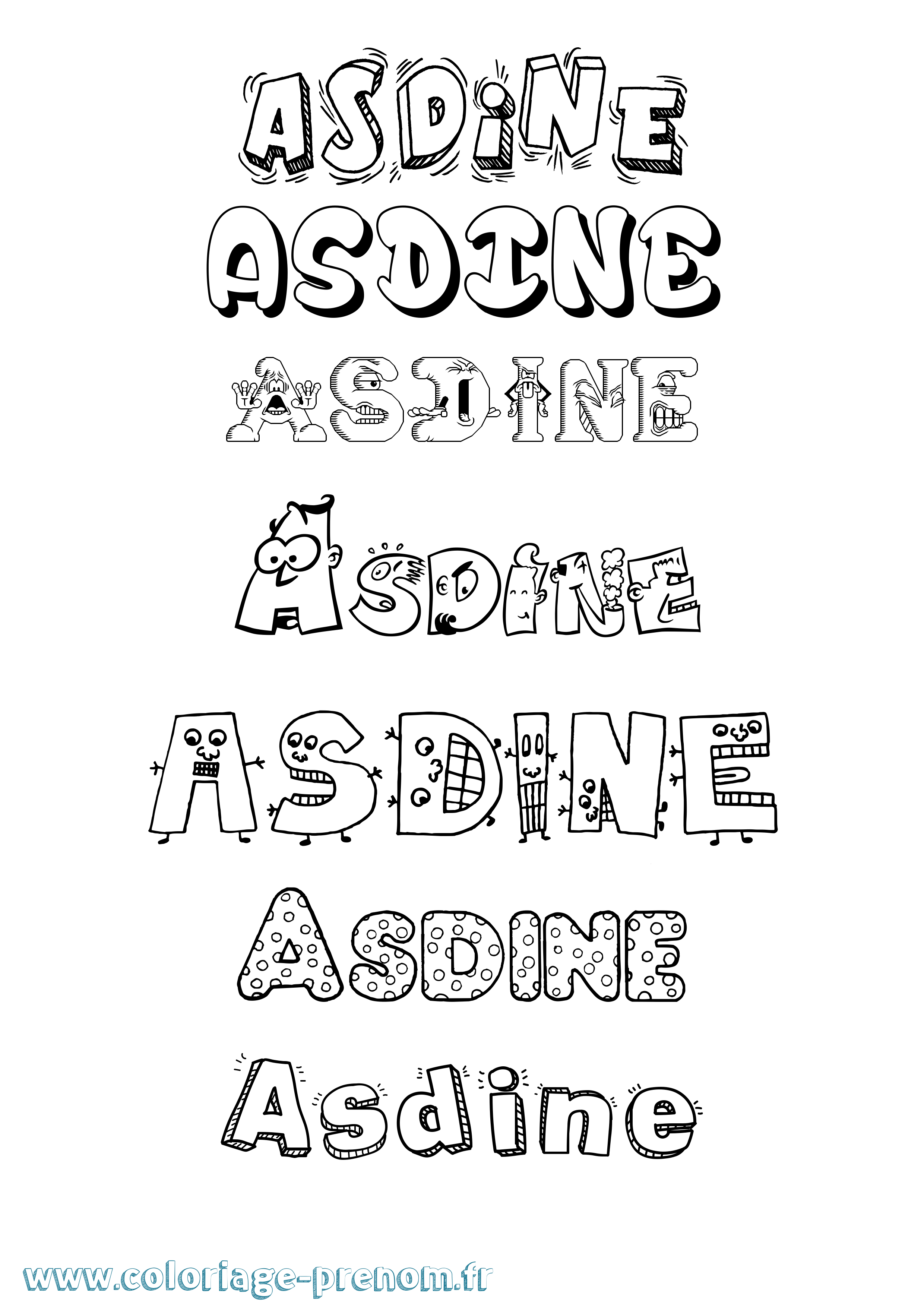 Coloriage prénom Asdine Fun