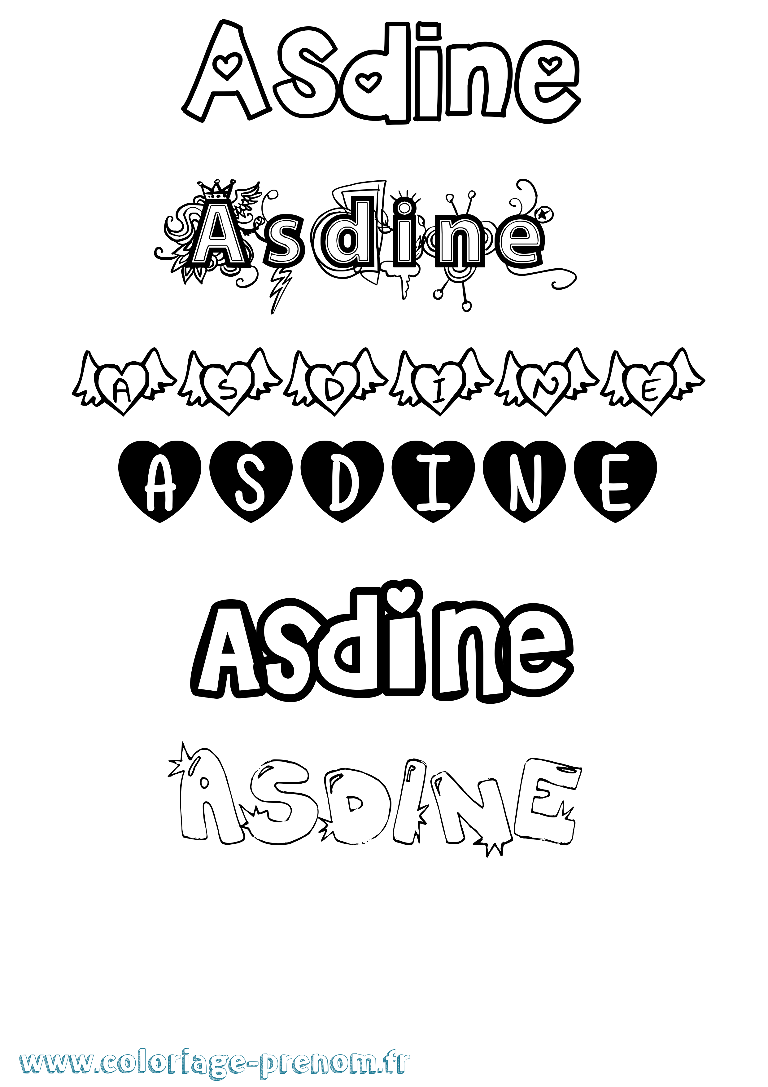 Coloriage prénom Asdine Girly