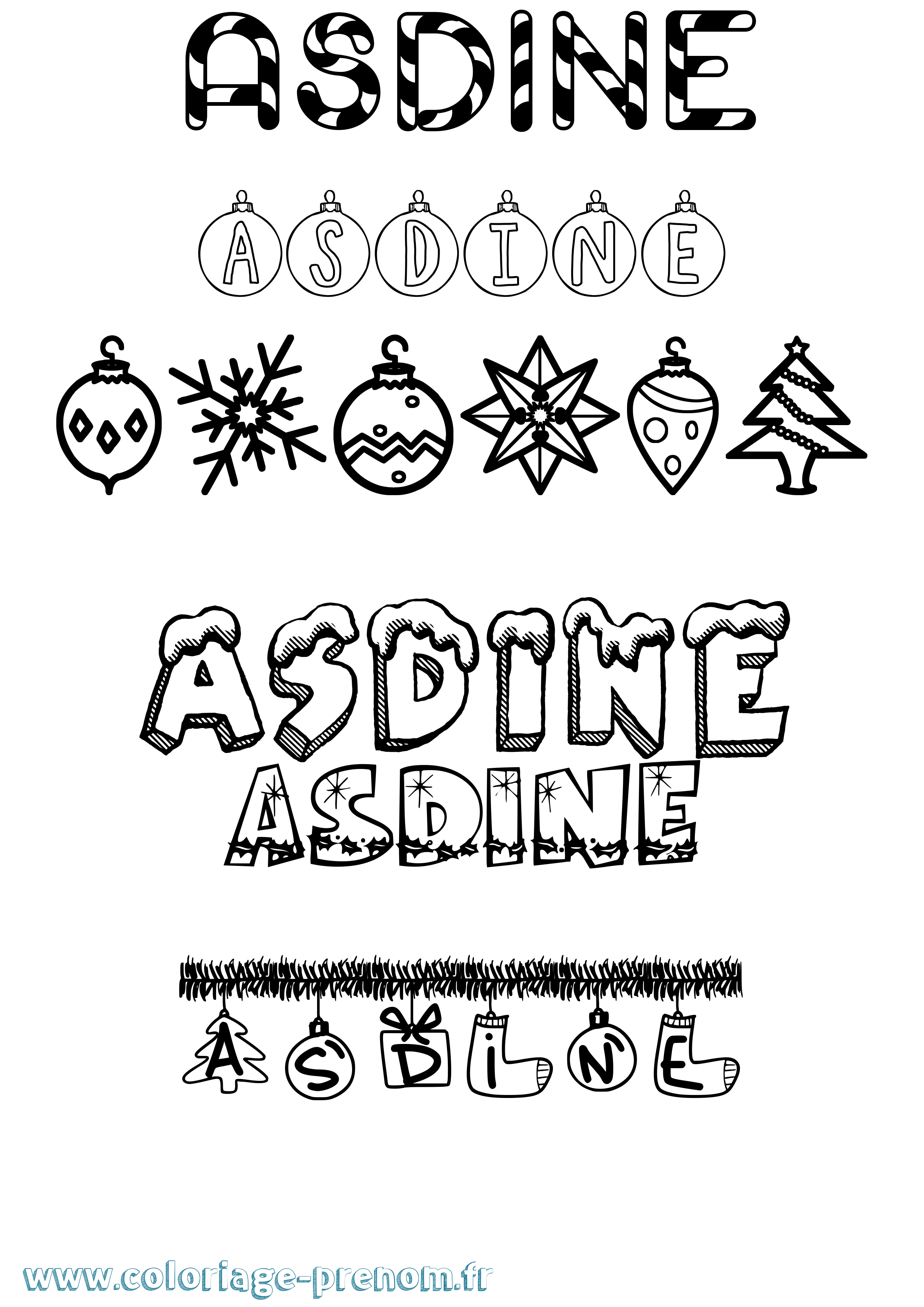 Coloriage Asdine Noël Coloriage prénom Asdine Noël