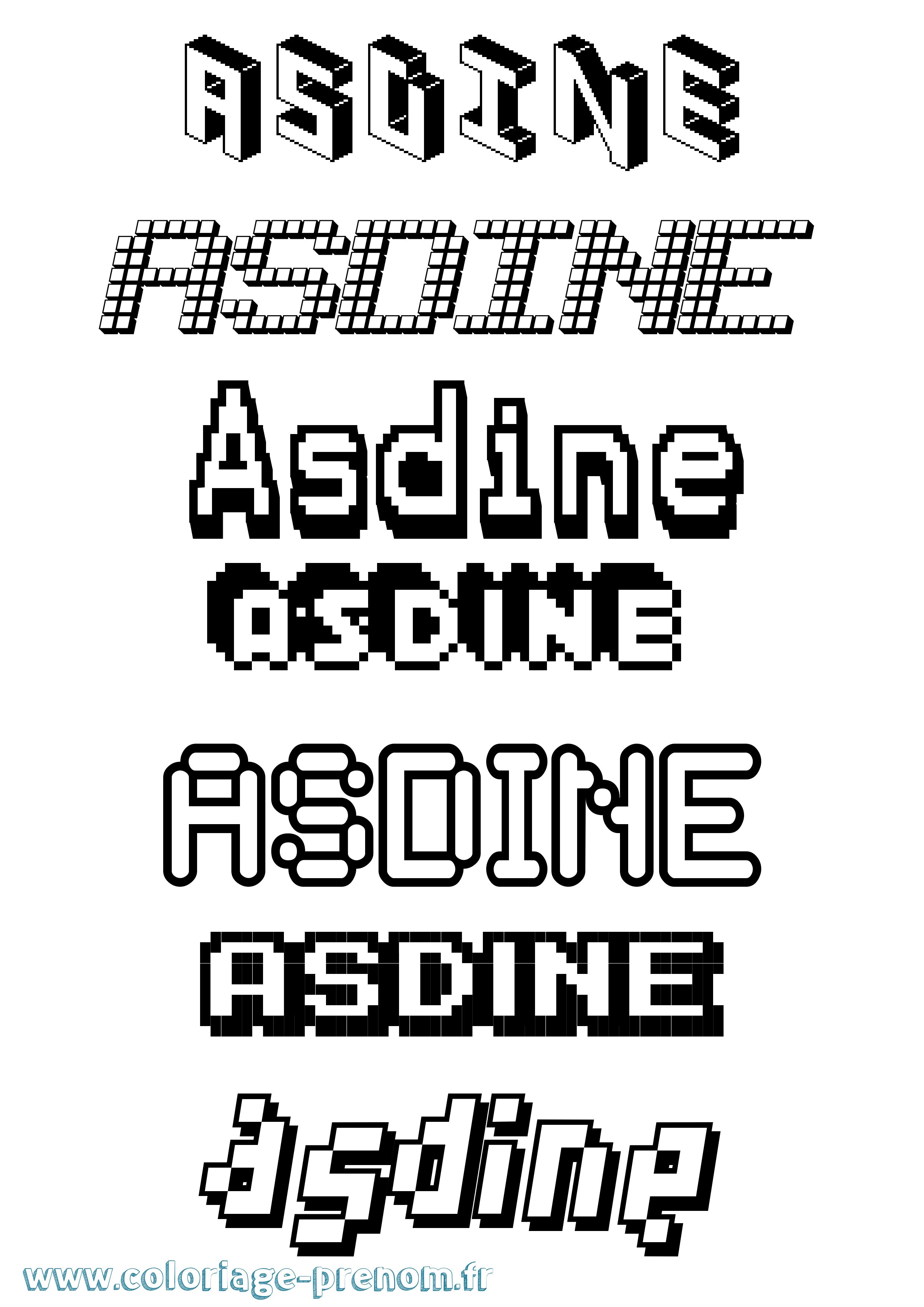 Coloriage prénom Asdine Pixel