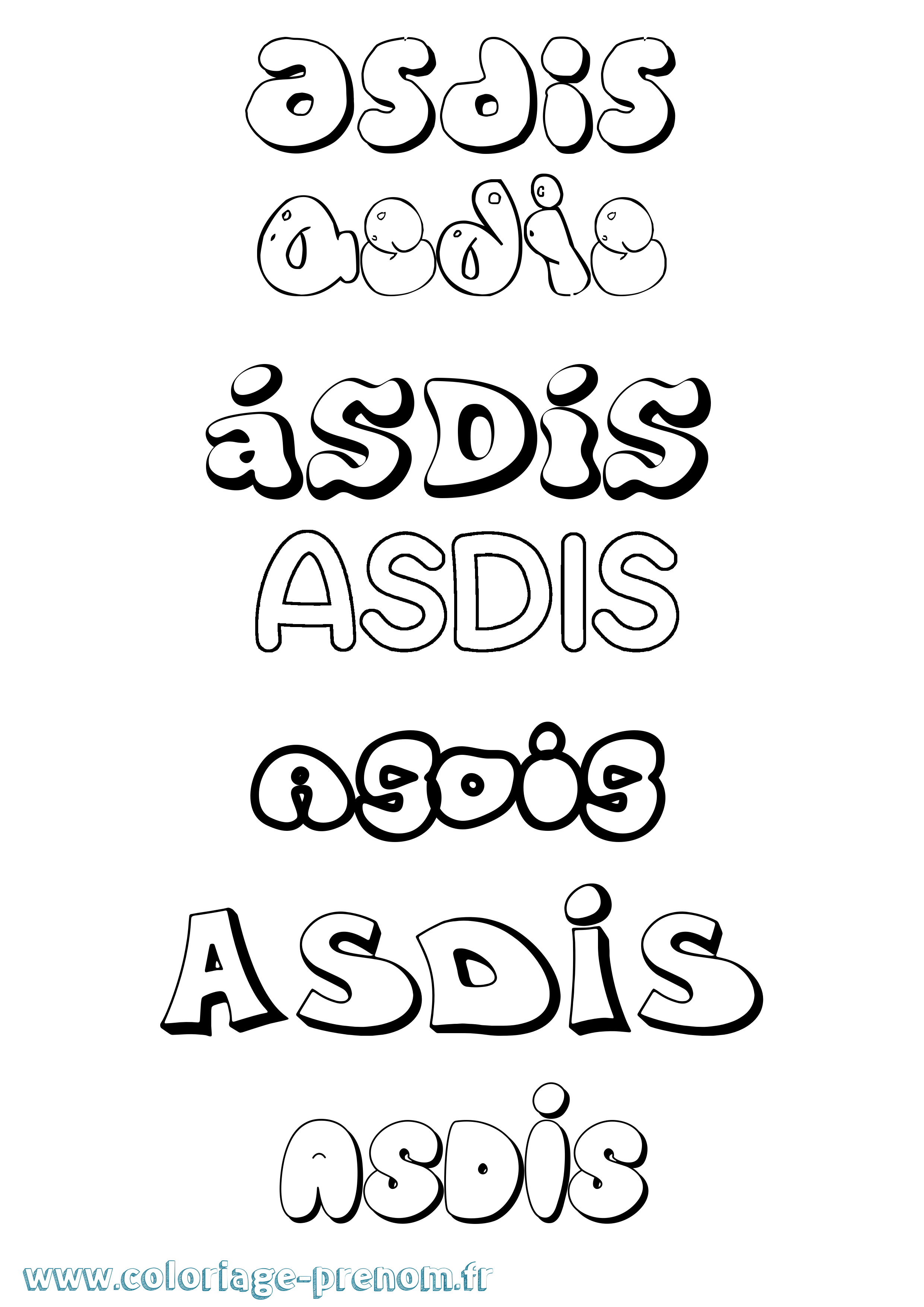Coloriage Ásdís Bubble Coloriage prénom Ásdís Bubble