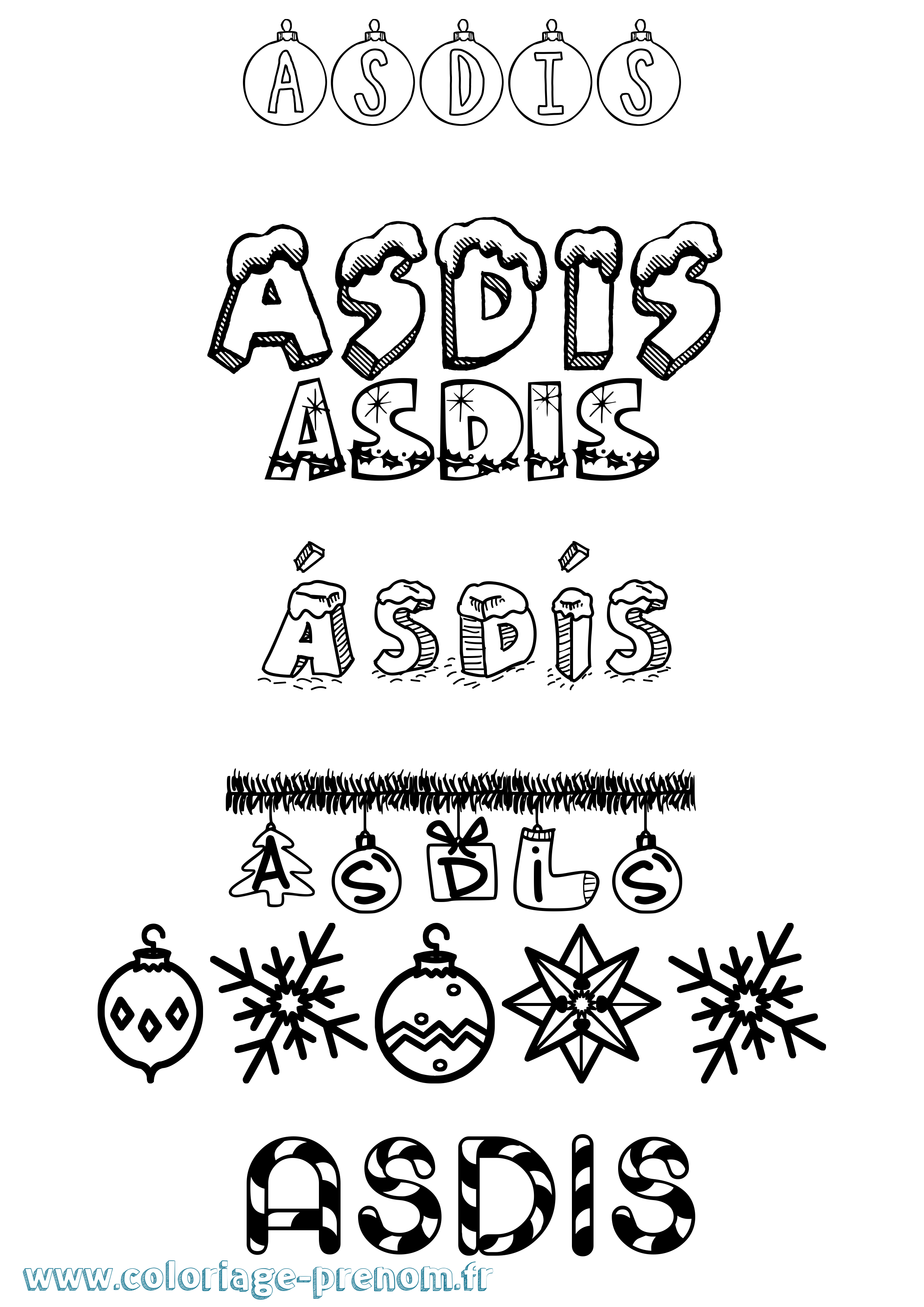 Coloriage Ásdís Noël Coloriage prénom Ásdís Noël