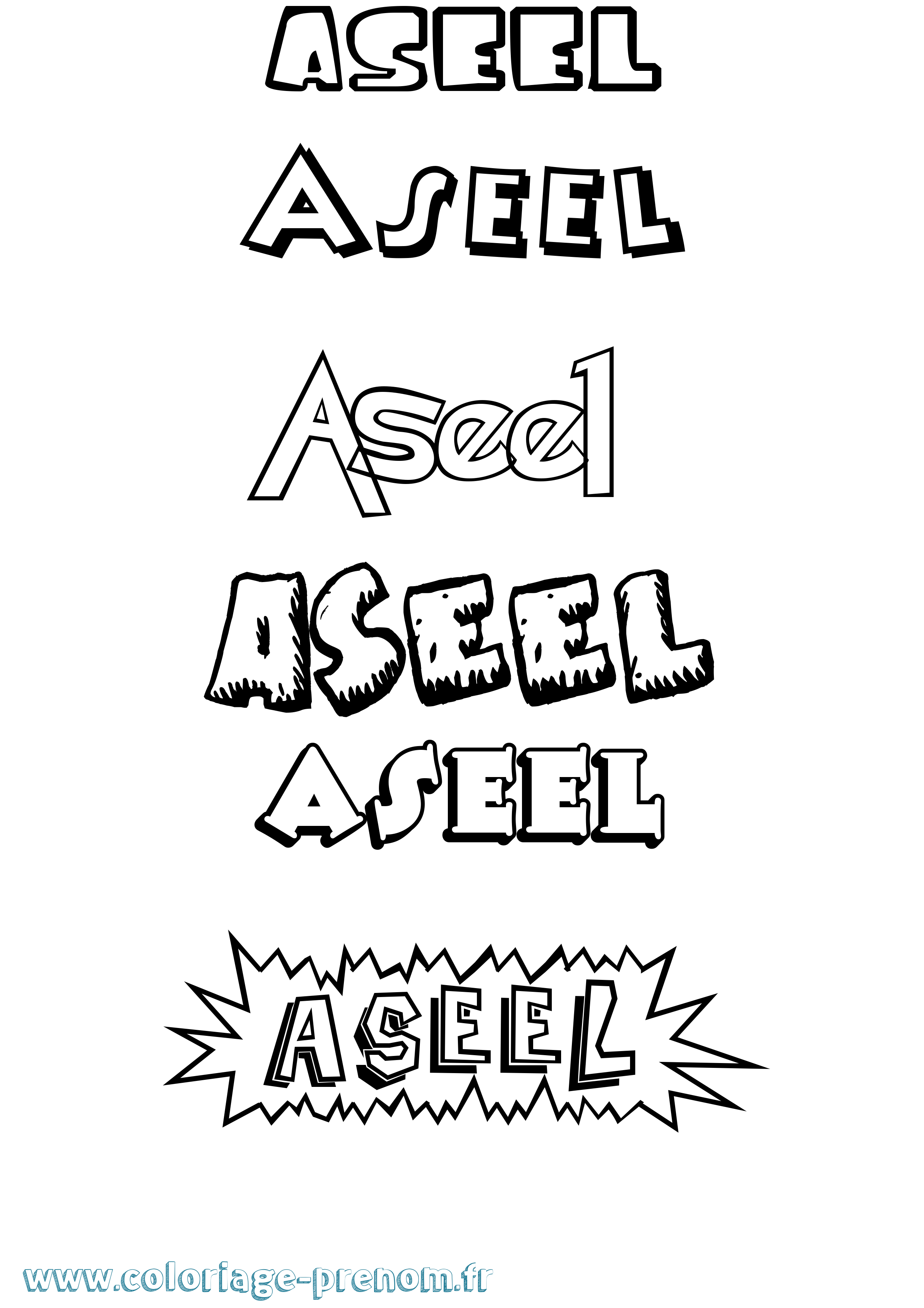 Coloriage prénom Aseel Dessin Animé