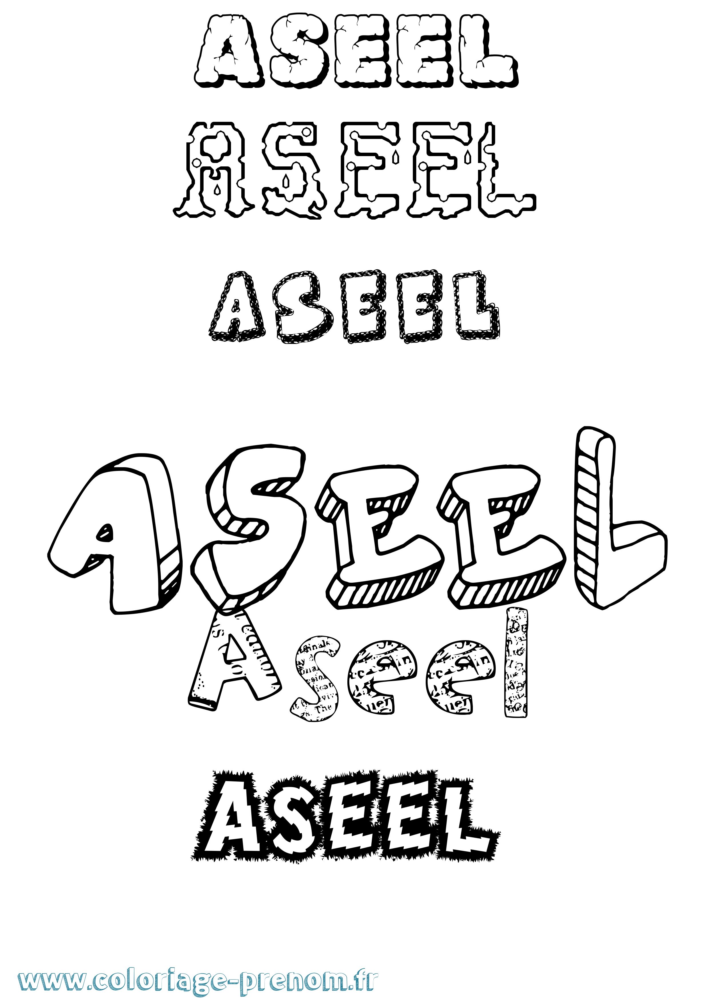 Coloriage prénom Aseel Destructuré