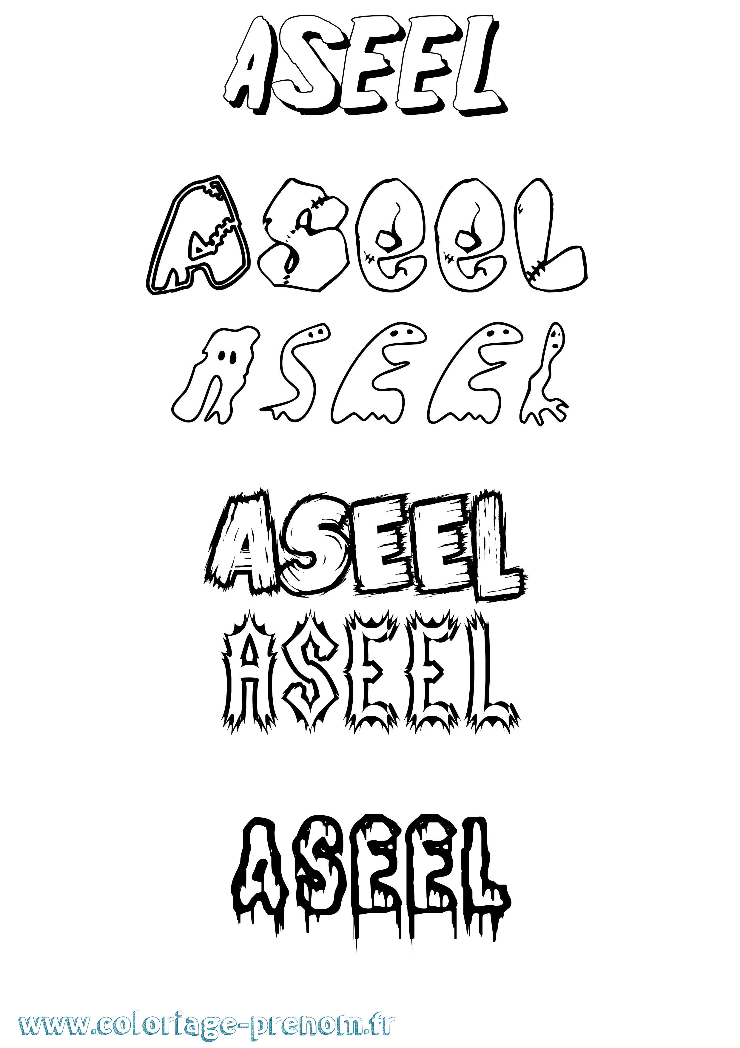 Coloriage prénom Aseel Frisson