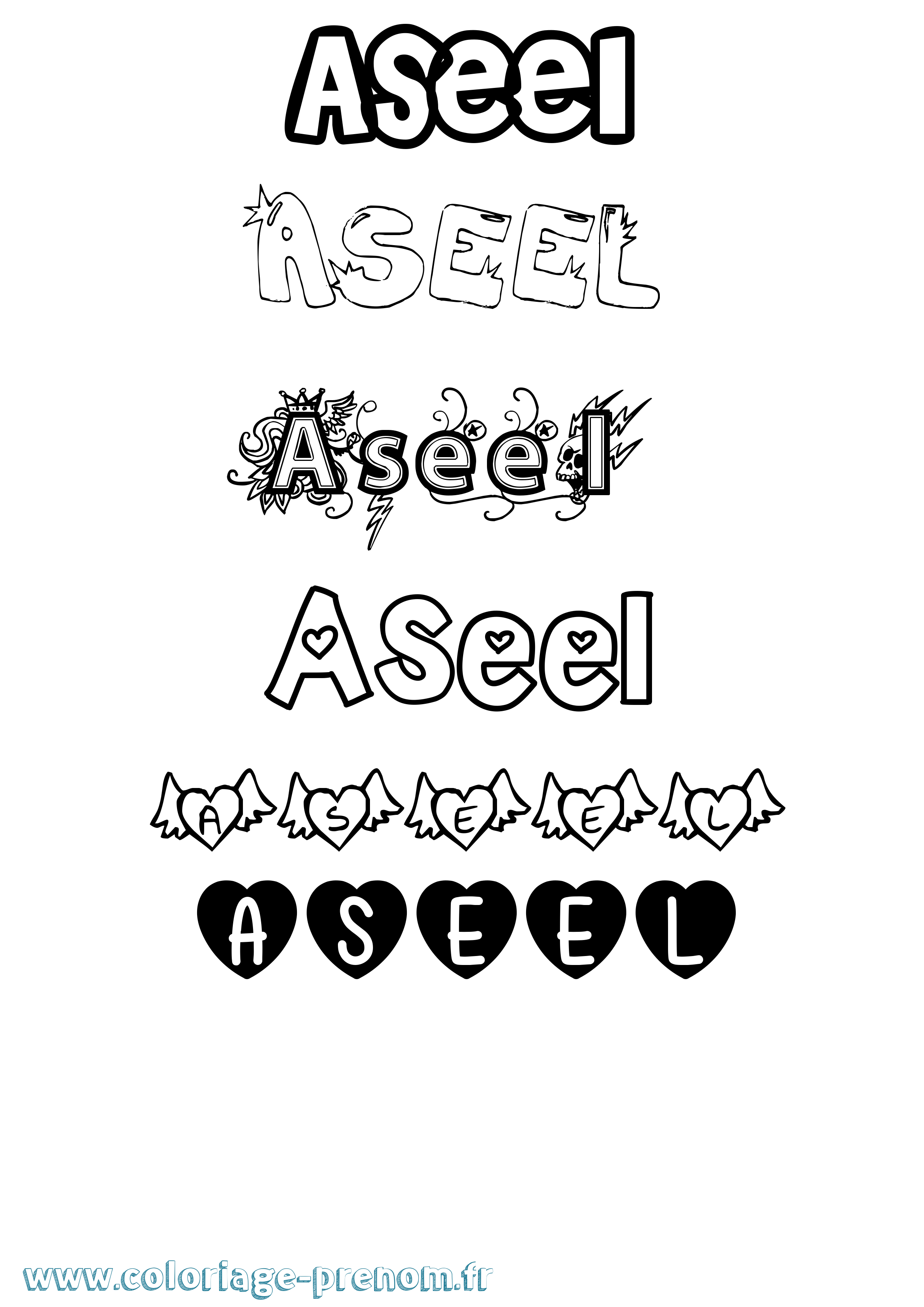 Coloriage prénom Aseel Girly