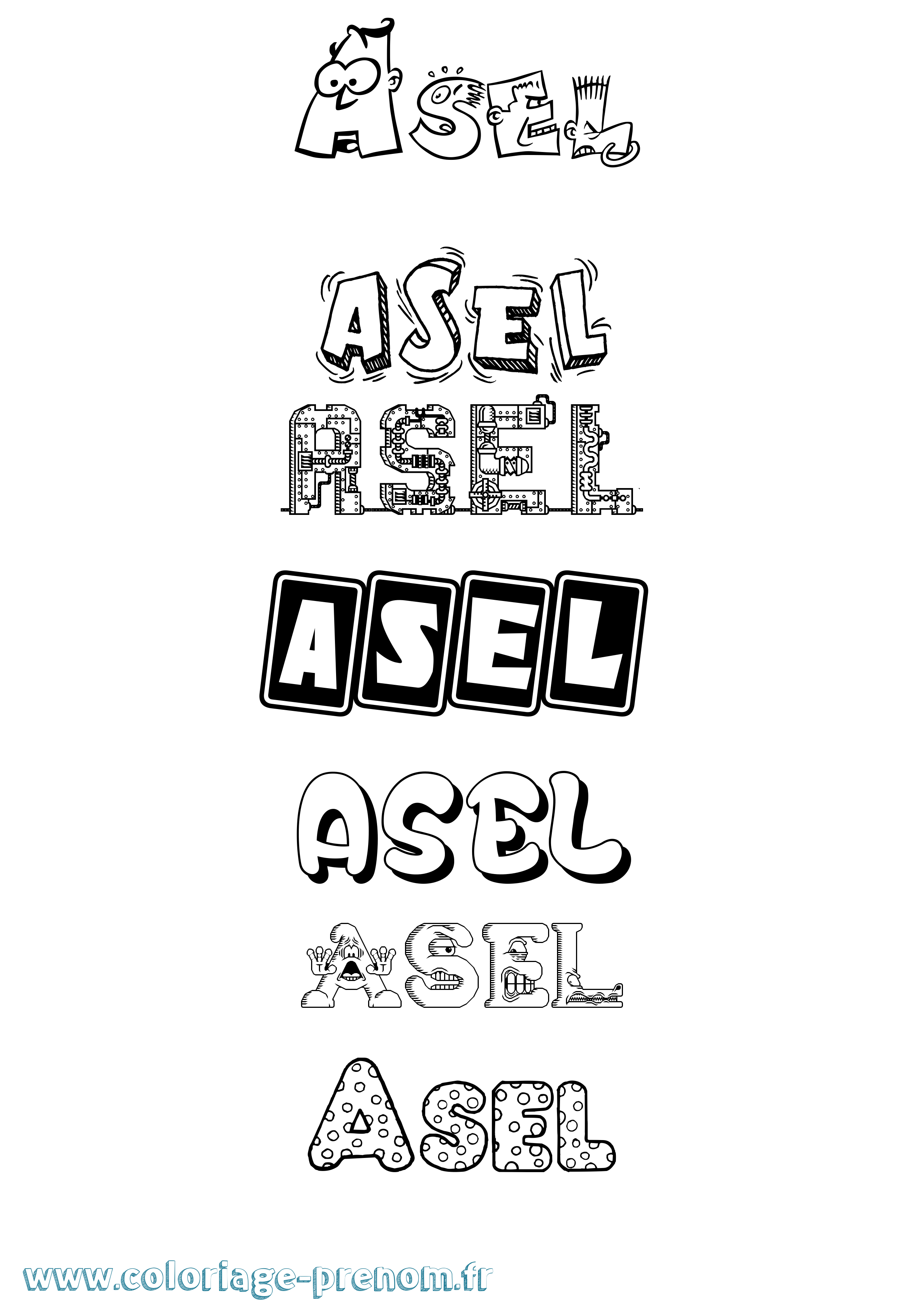 Coloriage prénom Asel Fun