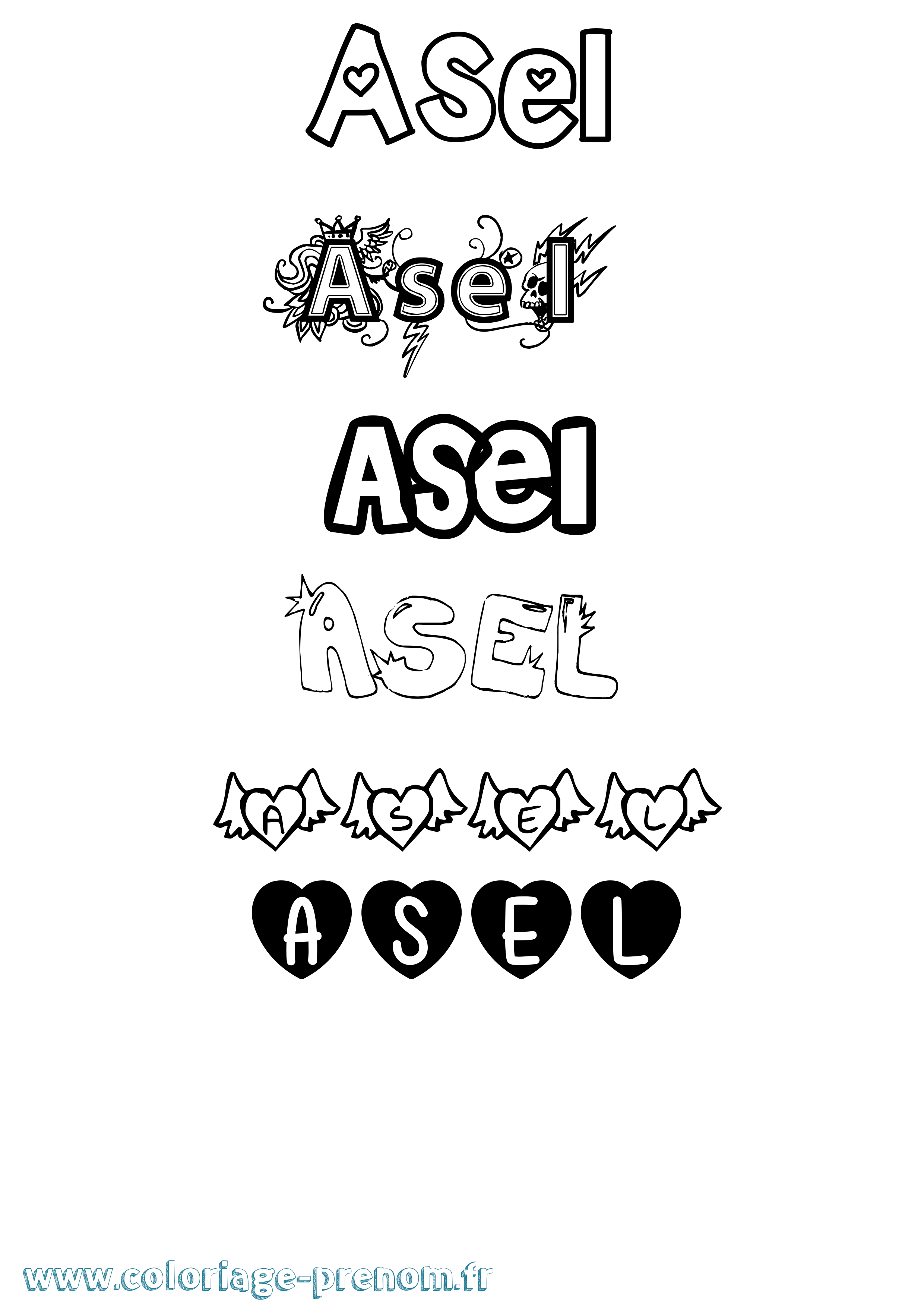 Coloriage prénom Asel Girly