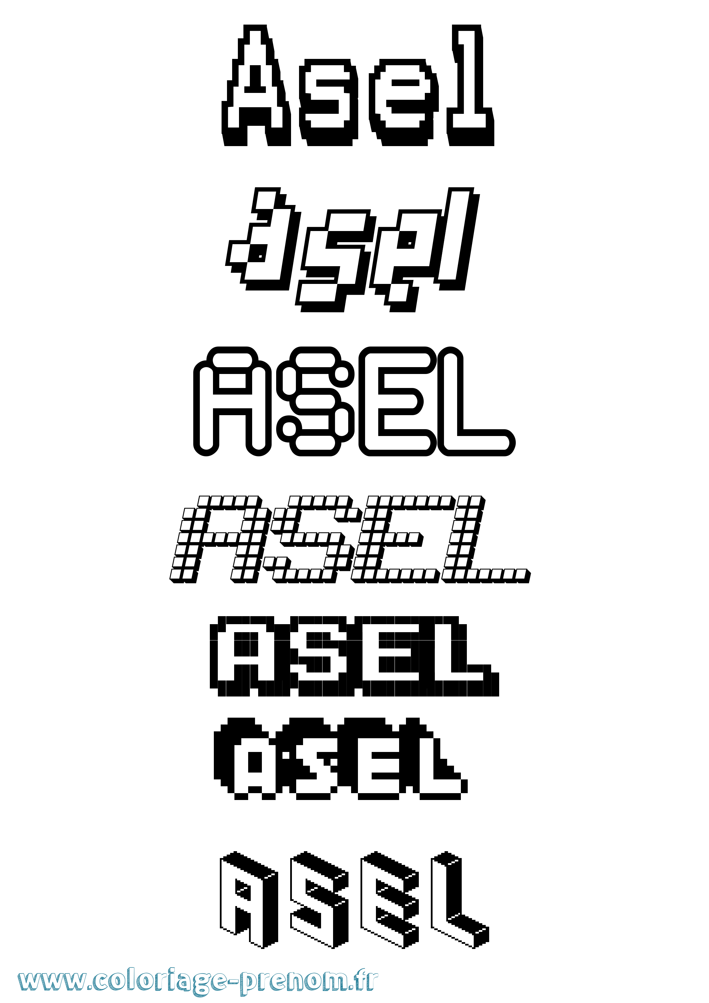 Coloriage prénom Asel Pixel