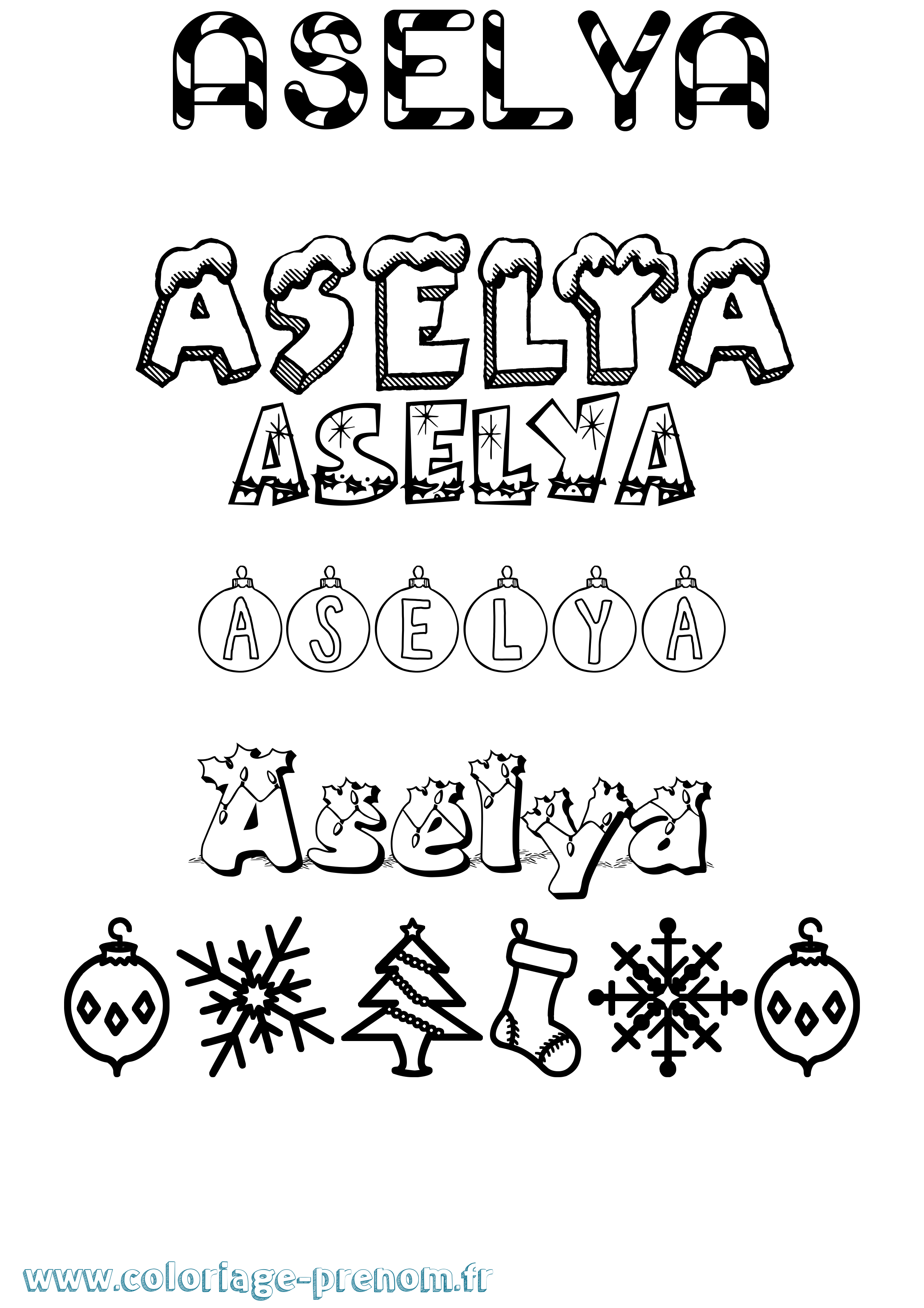 Coloriage Aselya Noël Coloriage prénom Aselya Noël