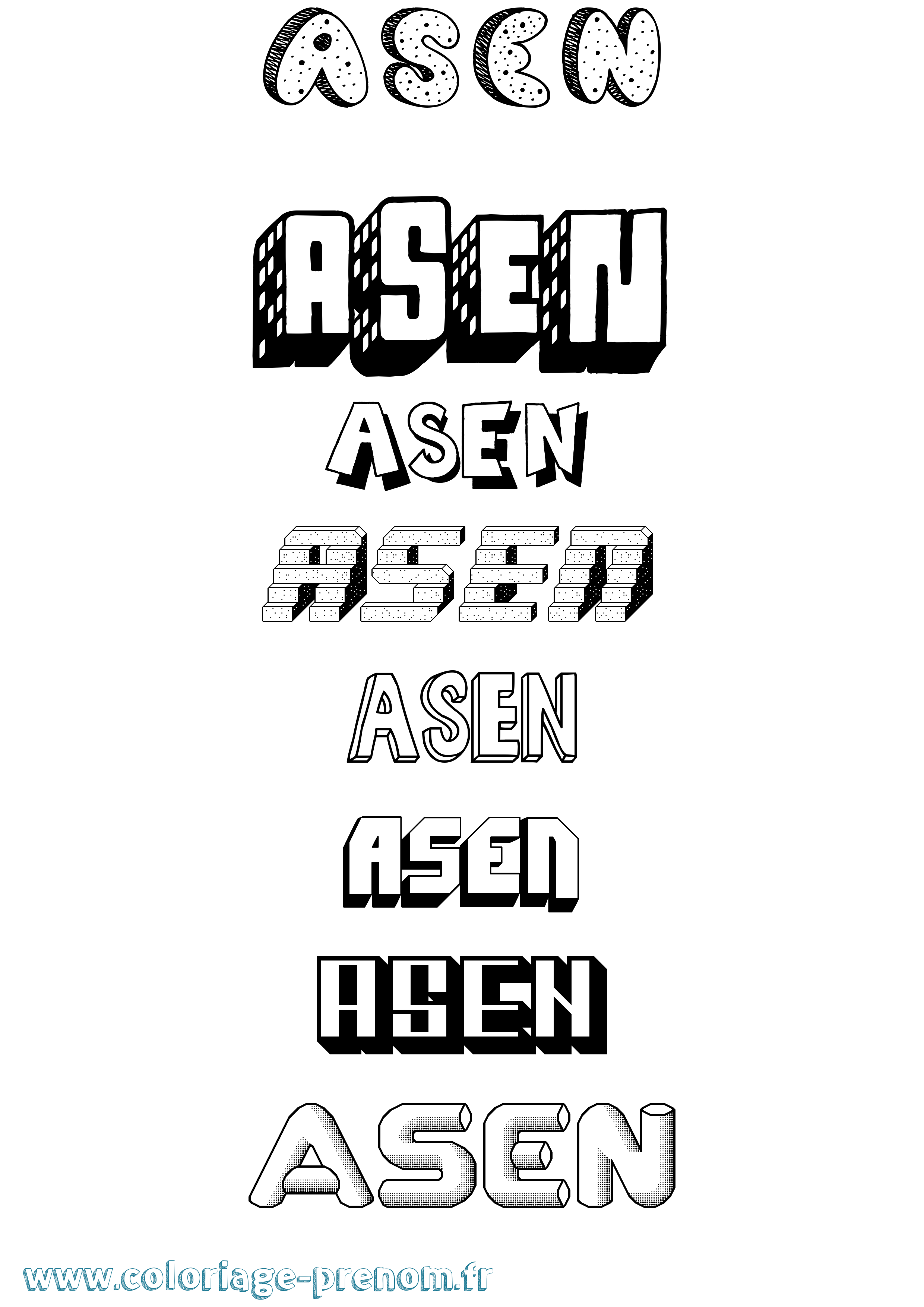 Coloriage prénom Asen Effet 3D