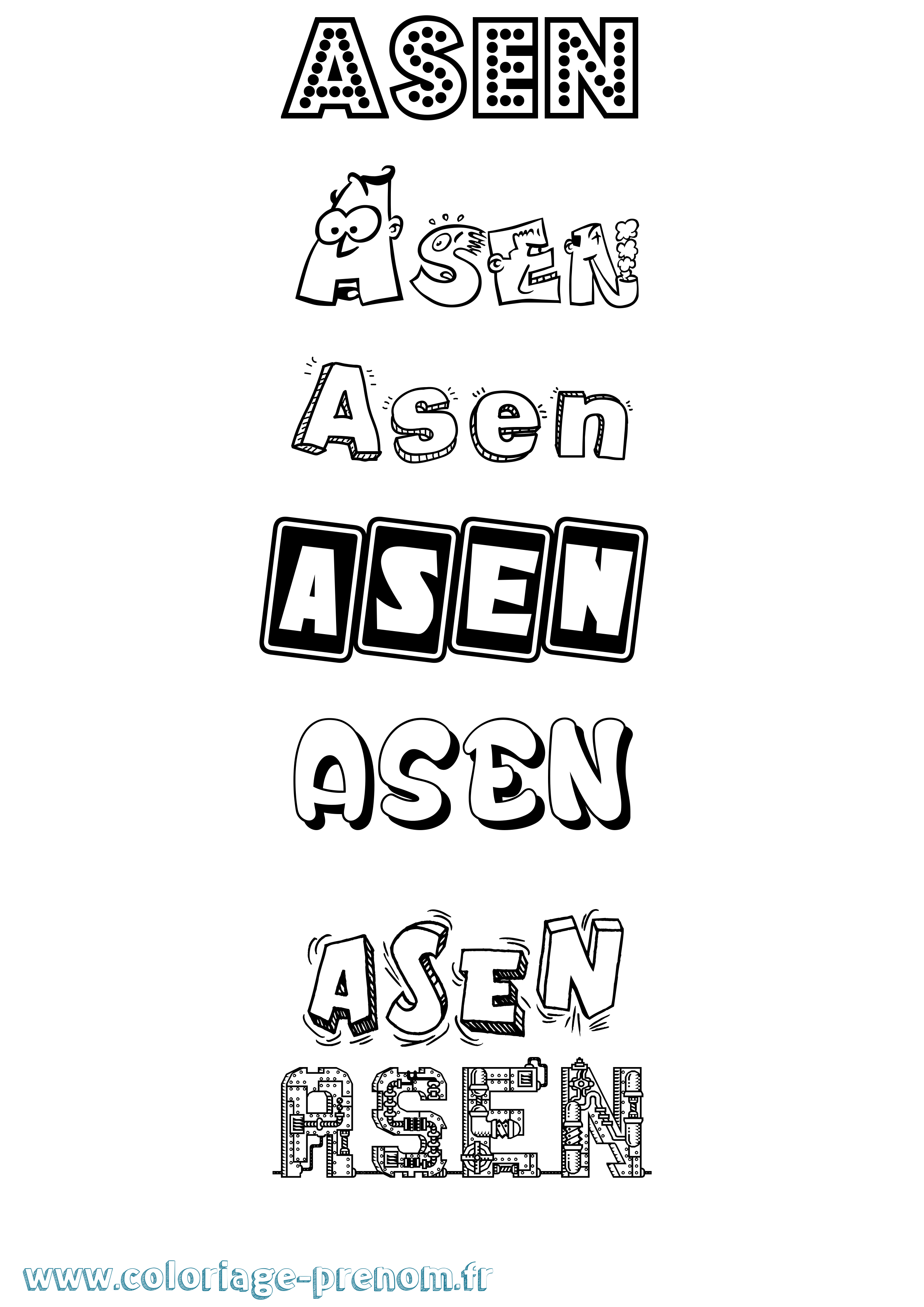 Coloriage prénom Asen Fun