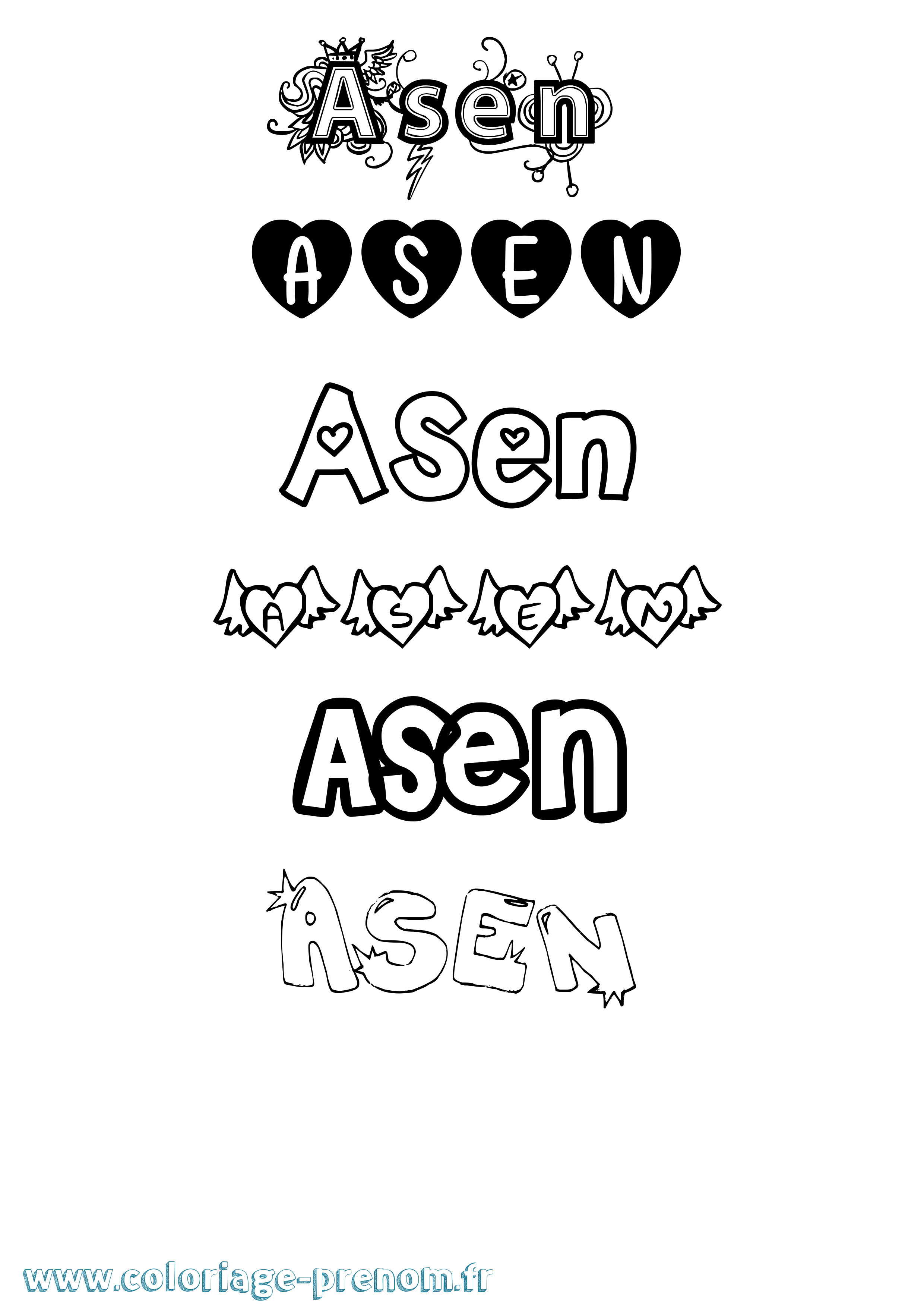 Coloriage prénom Asen Girly