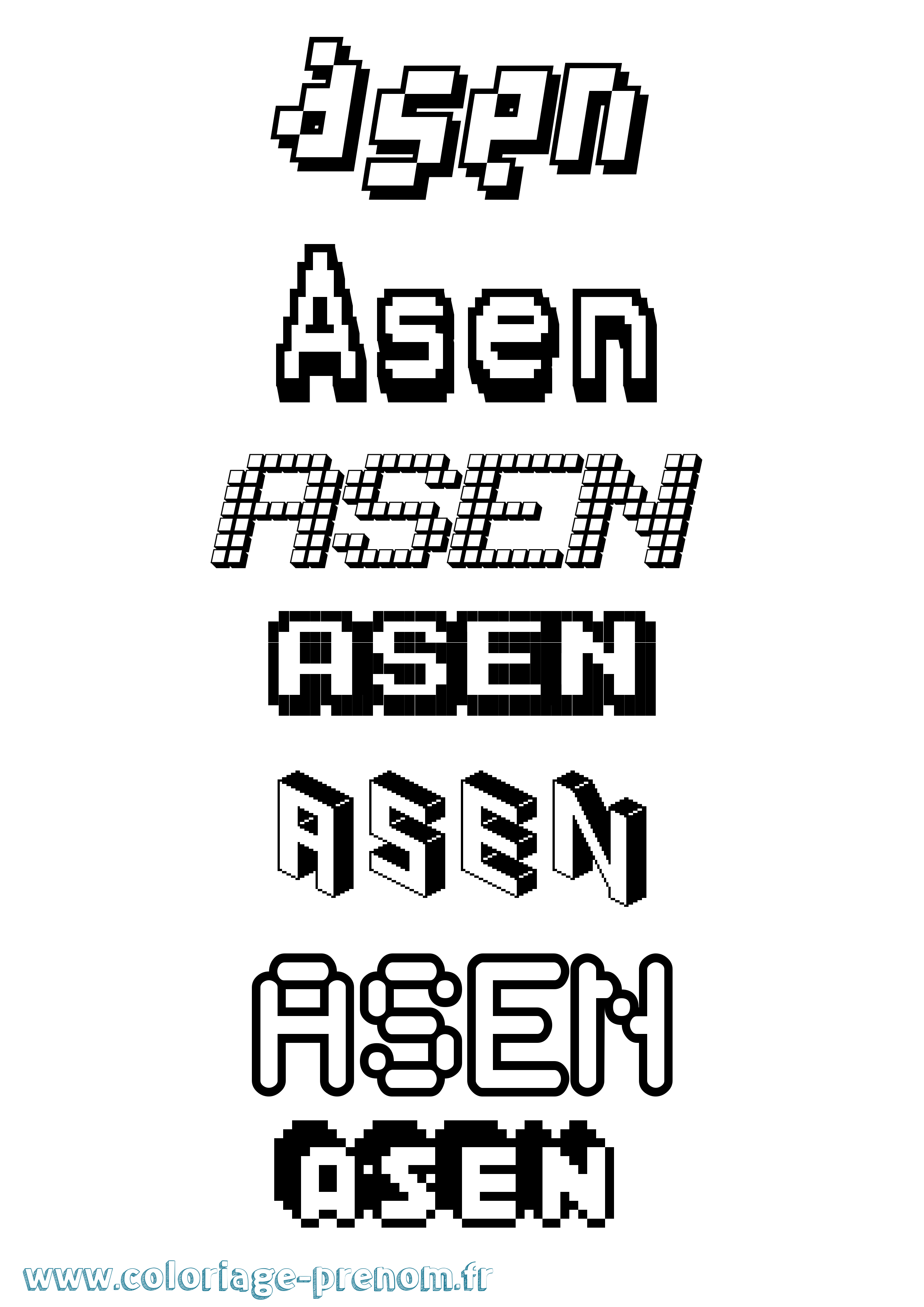 Coloriage prénom Asen Pixel