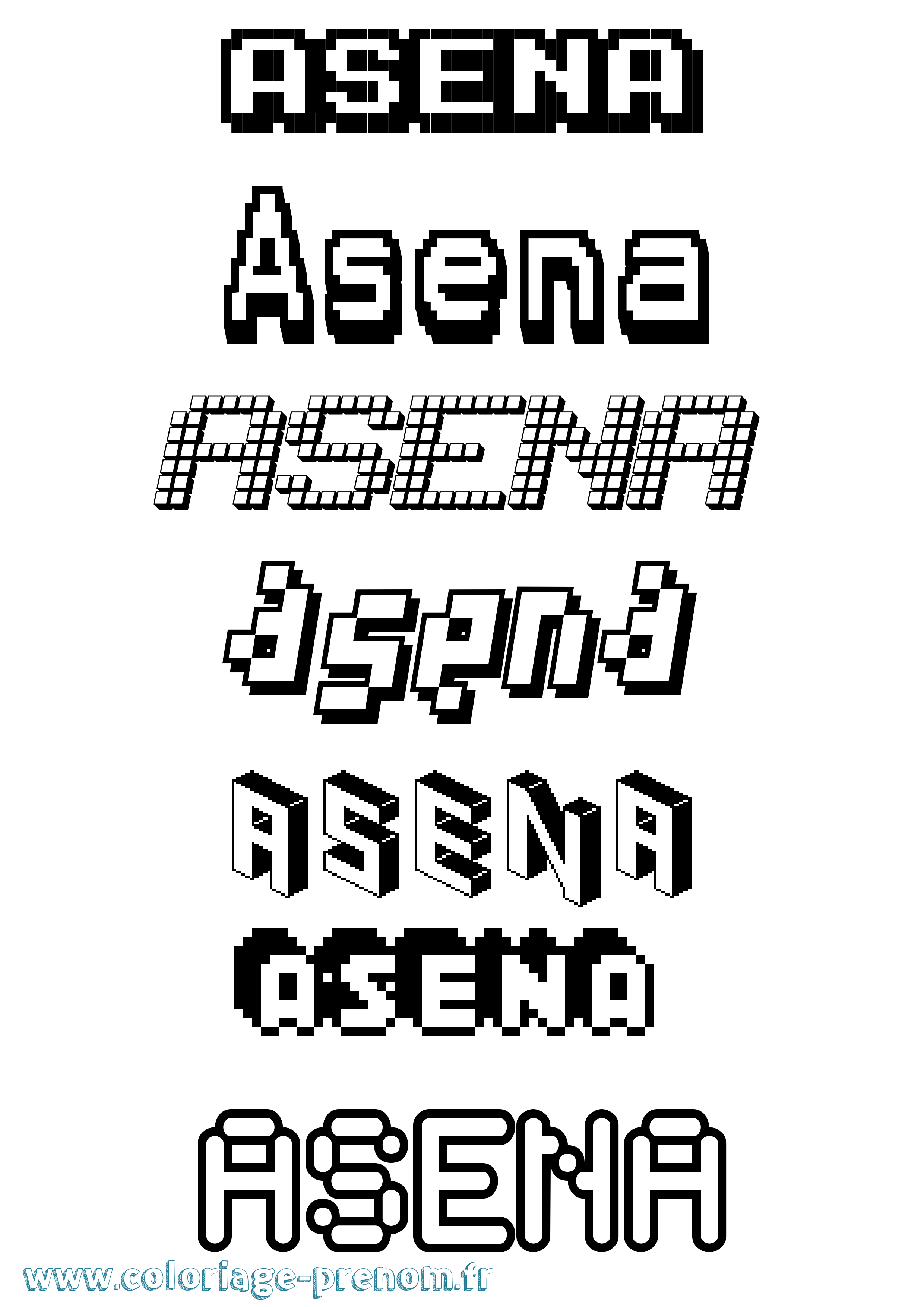 Coloriage prénom Asena Pixel