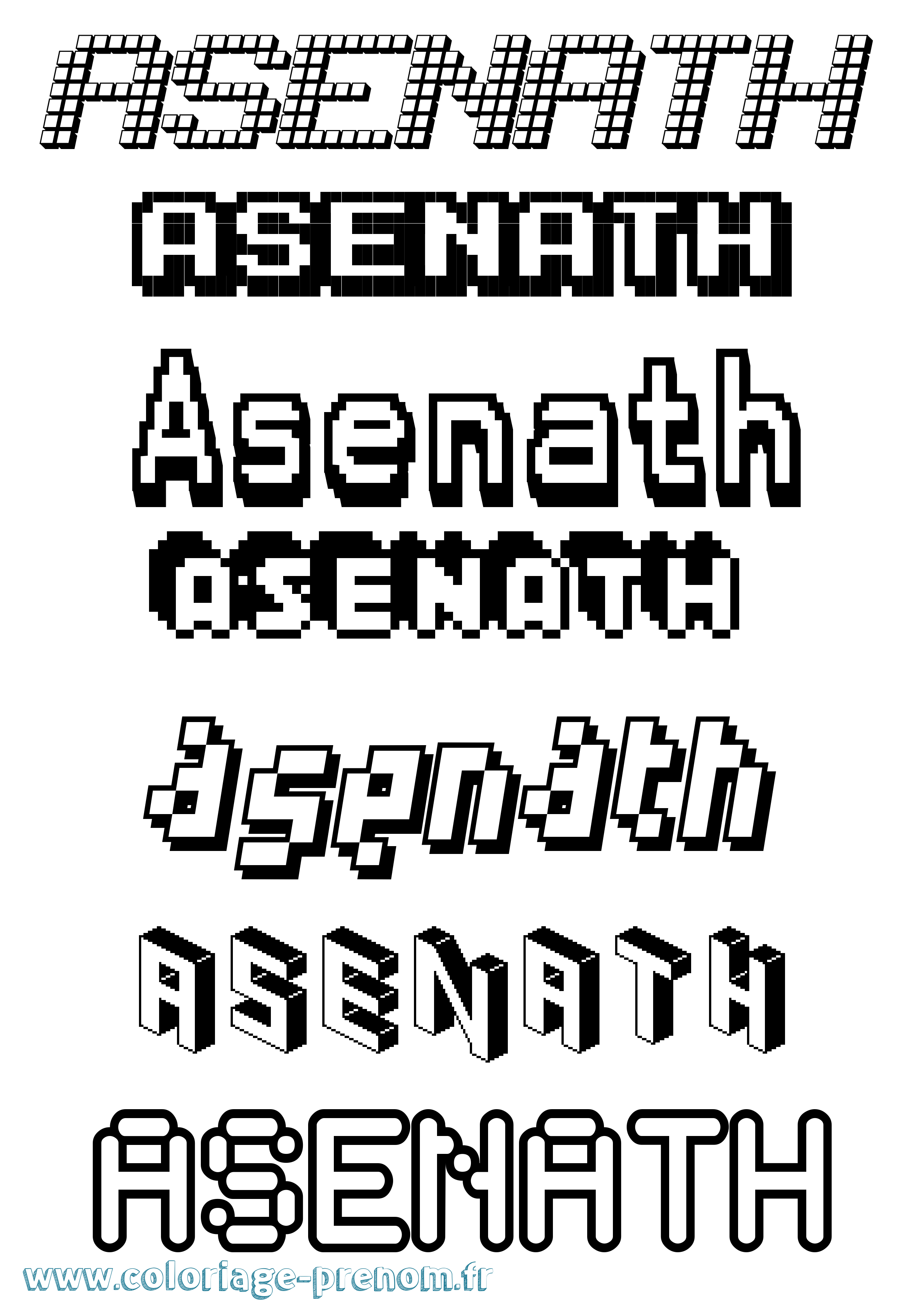 Coloriage prénom Asenath Pixel