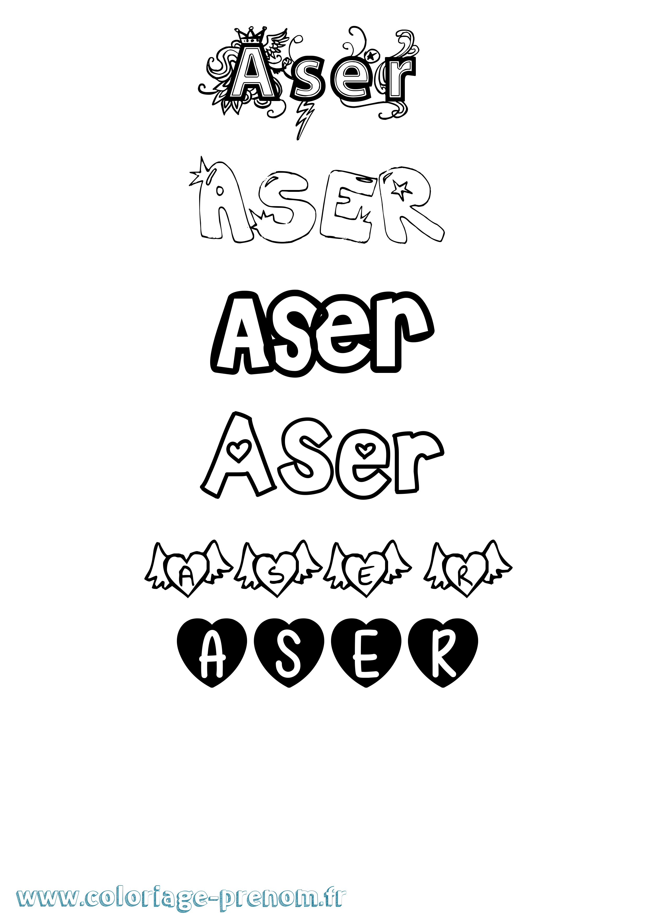 Coloriage Aser Girly Coloriage prénom Aser Girly